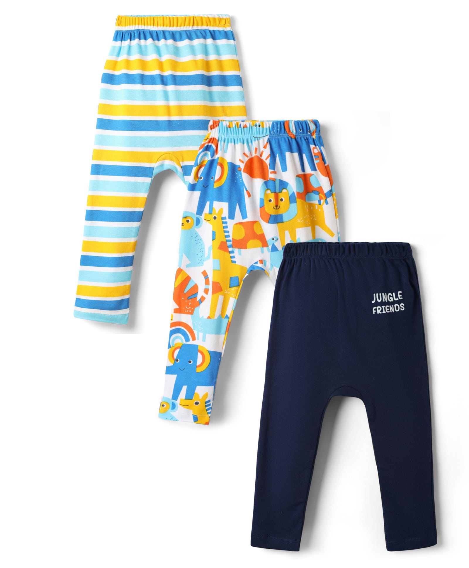Babyhug Cotton Knit Full Length Diaper Leggings With Stripes & Animal Print Pack Of 3 - Multicolour-image-42
