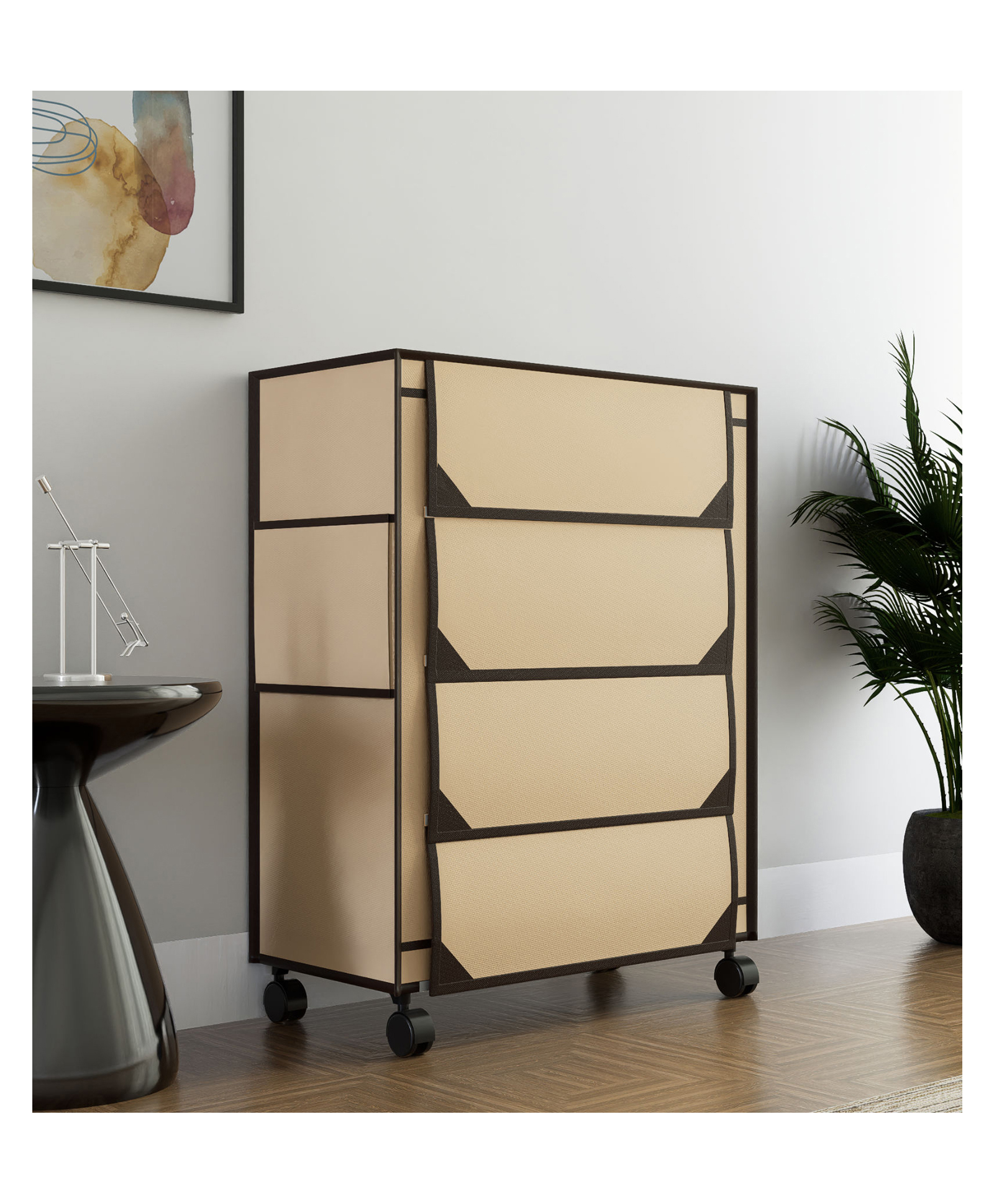 Fabura 4 Layers Shoe Rack With Wheels In Beige Color-picture-28