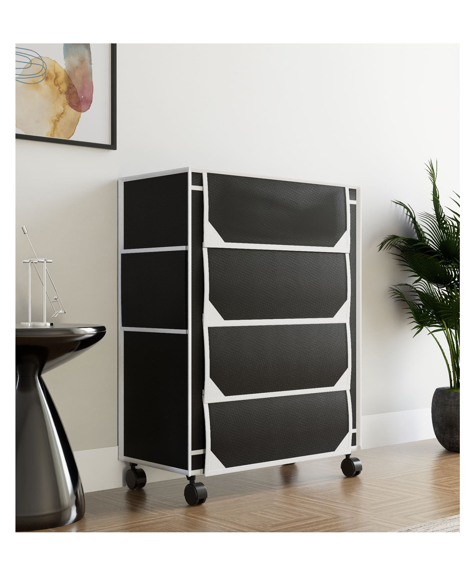 Fabura 4 Layers Shoe Rack With Wheels In Black Color-picture-25