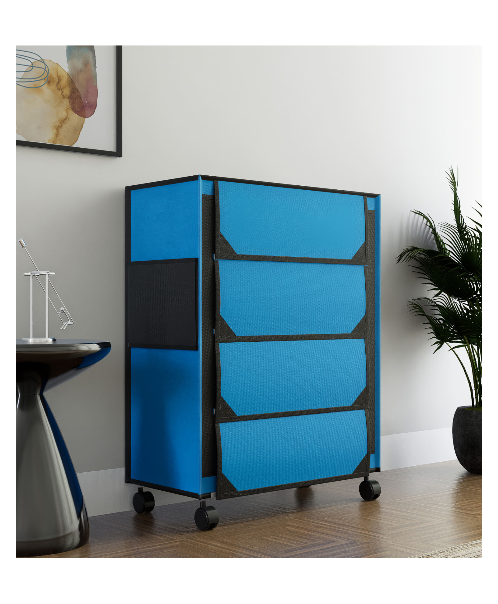 Fabura 4 Layers Shoe Rack With Wheels In Blue & Black Color-image-41