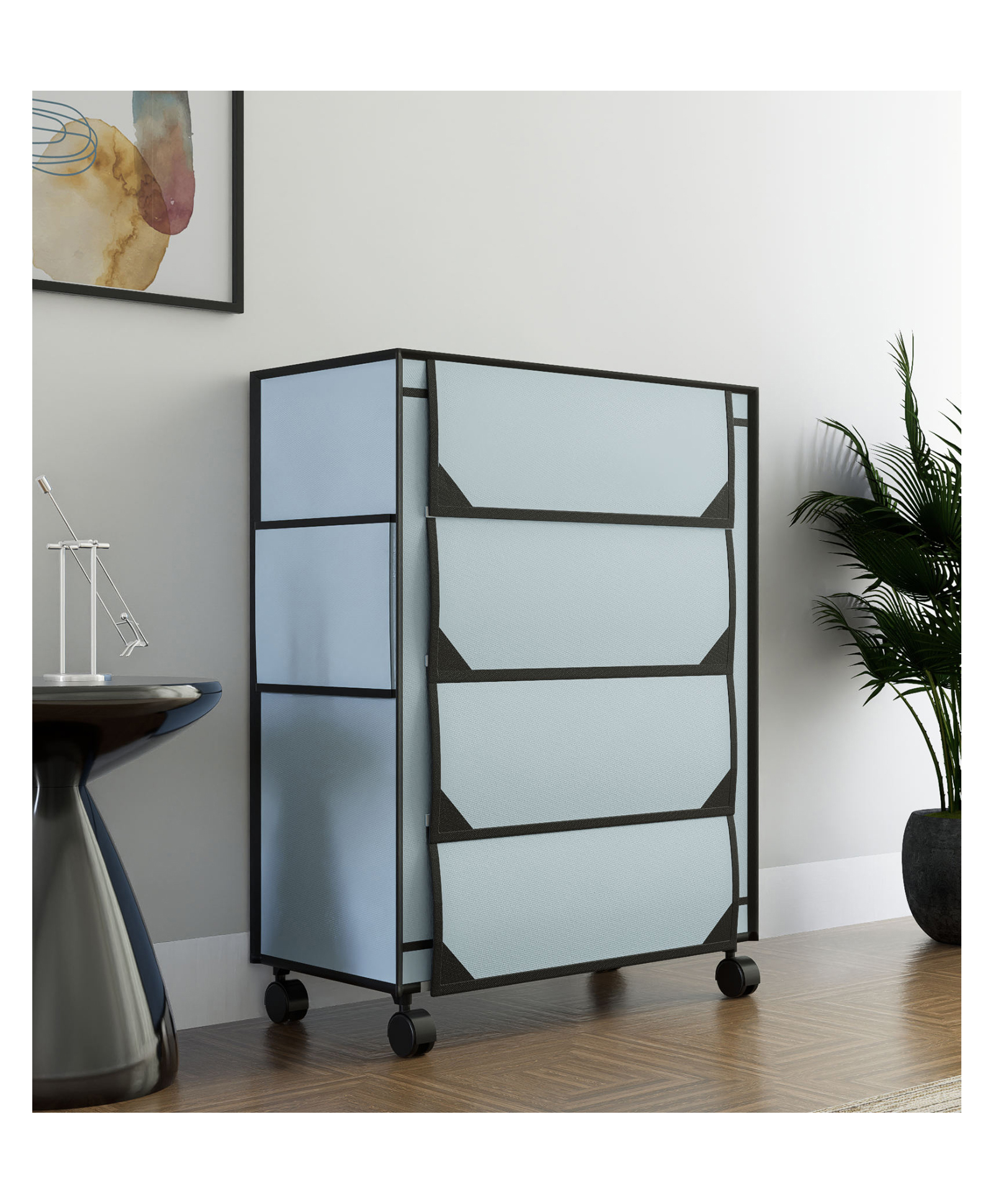 Fabura 4 Layers Shoe Rack With Wheels In Grey Color-picture-30