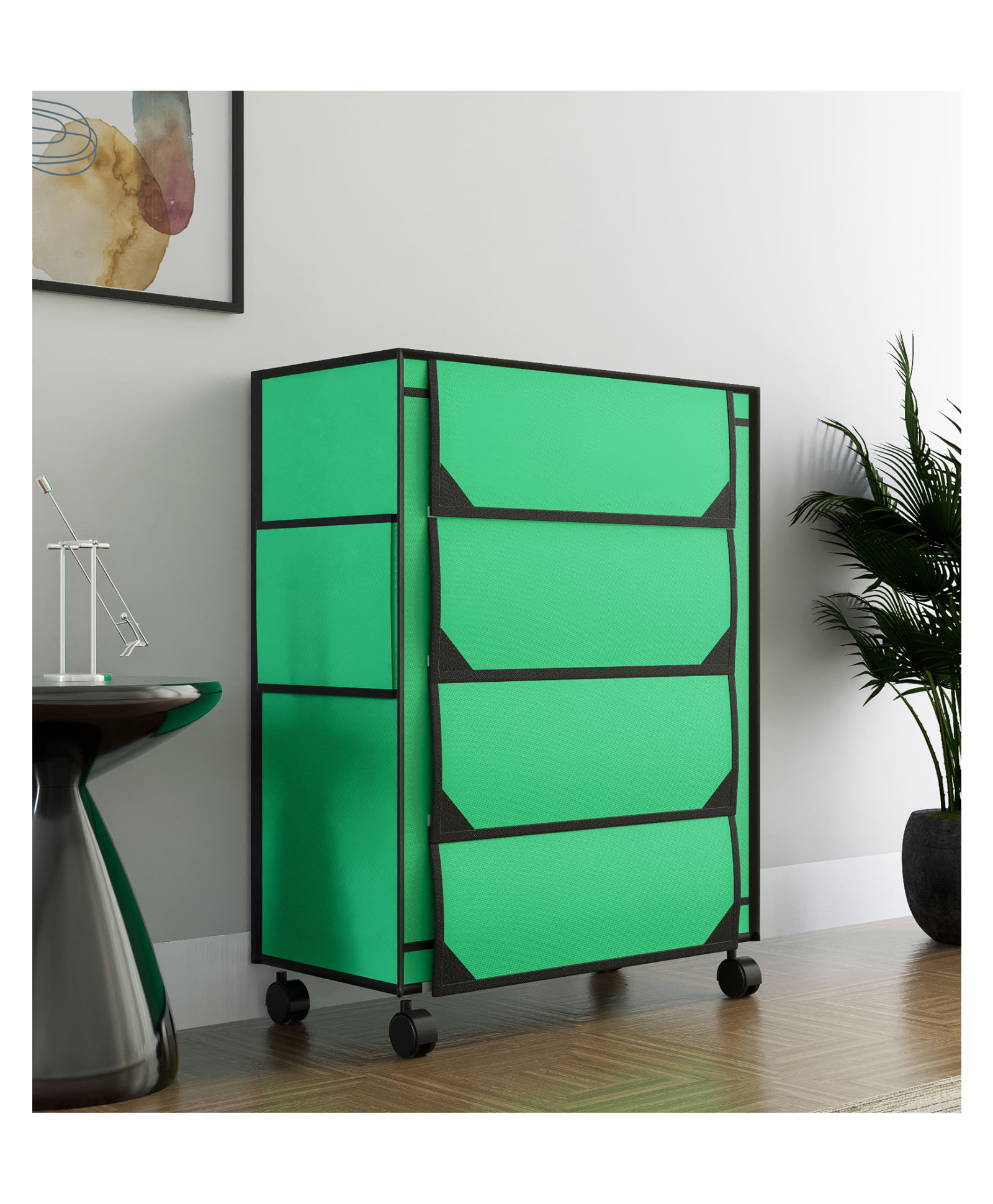 Fabura 4 Layers Shoe Rack With Wheels In Green Color-picture-5
