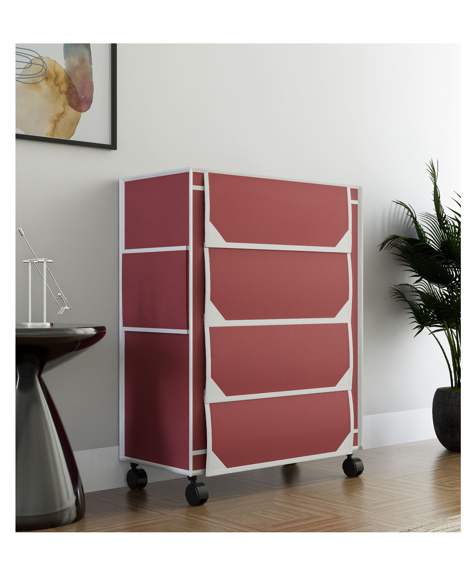 Fabura 4 Layers Shoe Rack With Wheels In Maroon Color-picture-31