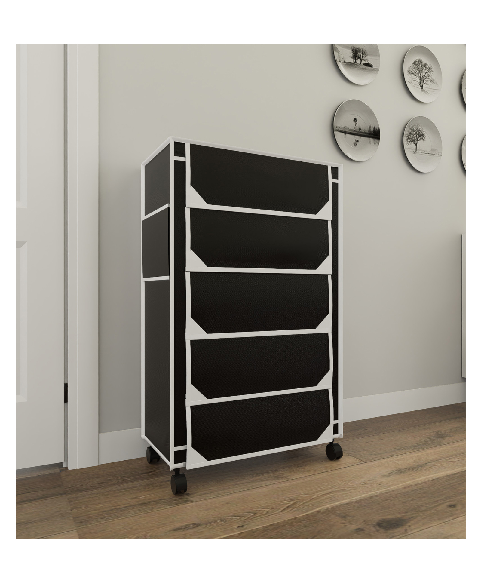 Fabura 5 Layers Shoe Rack With Wheels In Black Color-picture-18