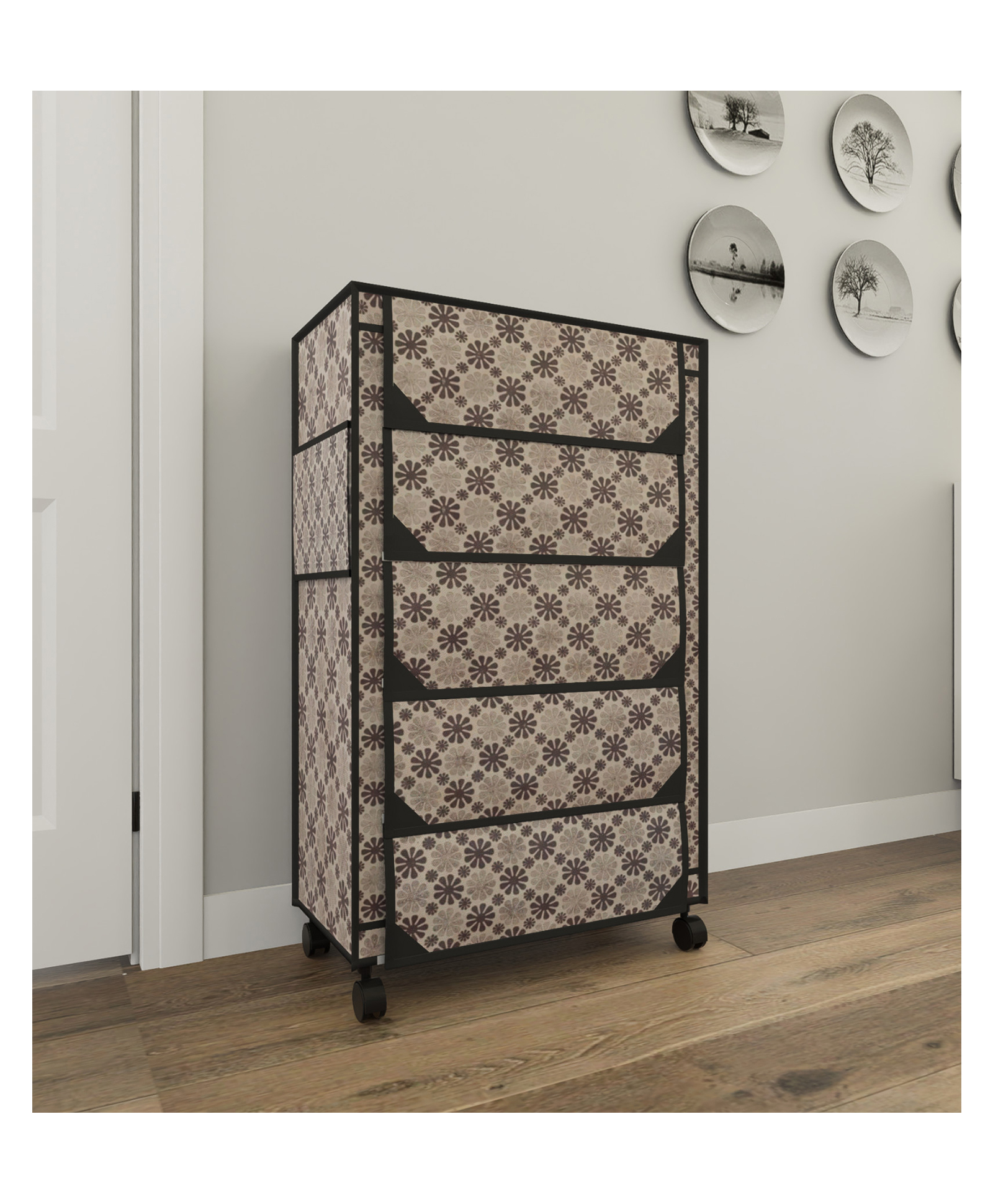 Fabura 5 Layers Shoe Rack With Wheels In Floral Print Color-picture-22