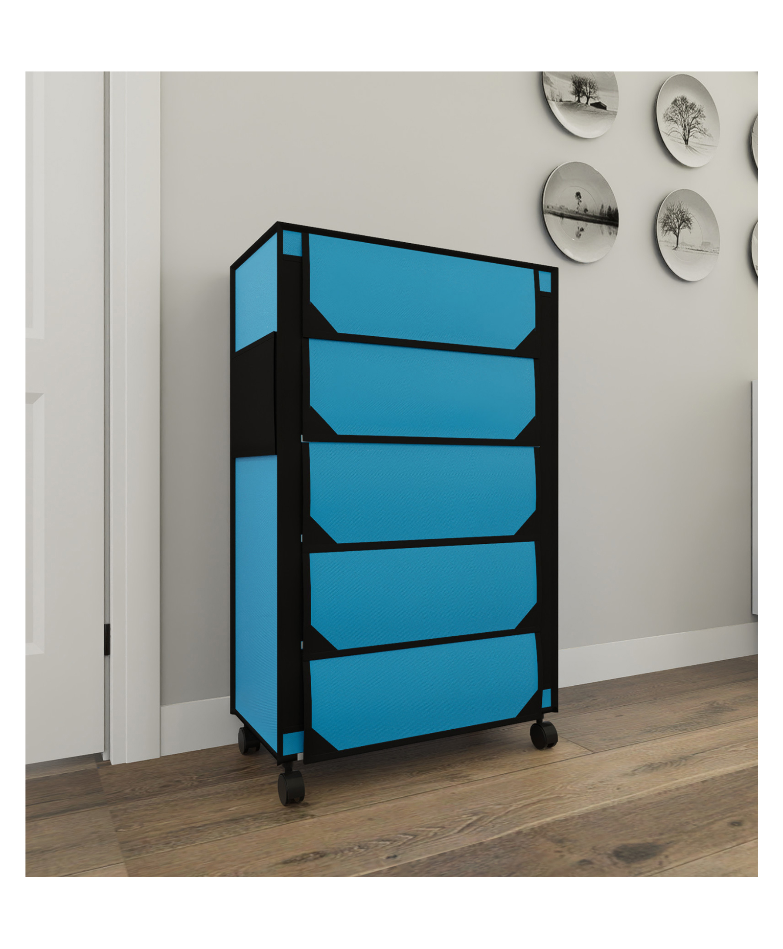 Fabura 5 Layers Shoe Rack With Wheels In Blue & Black Color-image-40