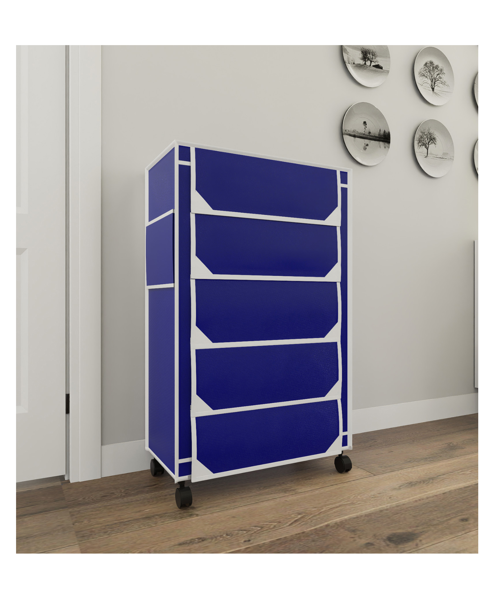 Fabura 5 Layers Shoe Rack With Wheels In Navy Blue Color-image-11