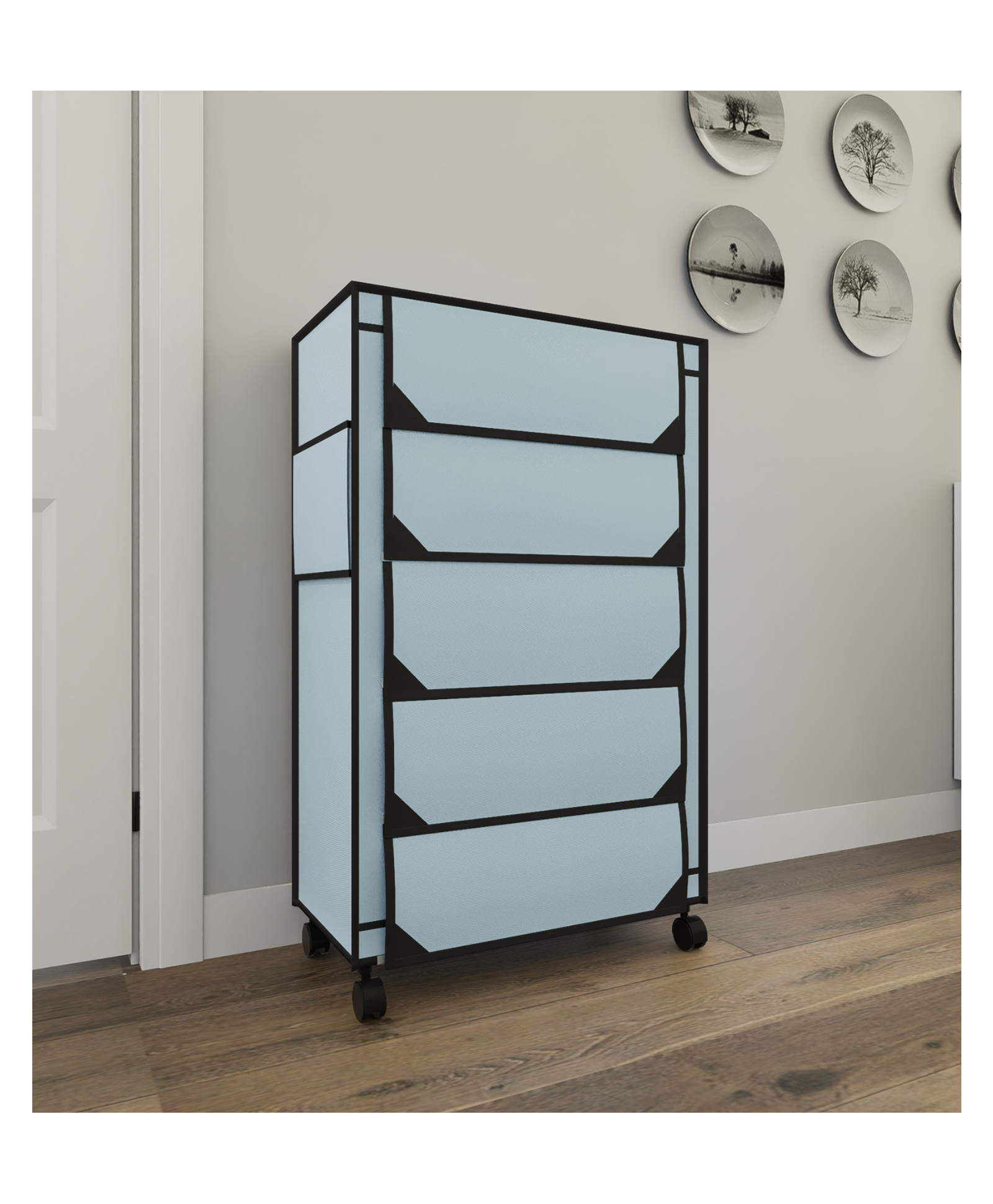 Fabura 5 Layers Shoe Rack With Wheels In Grey Color-picture-2