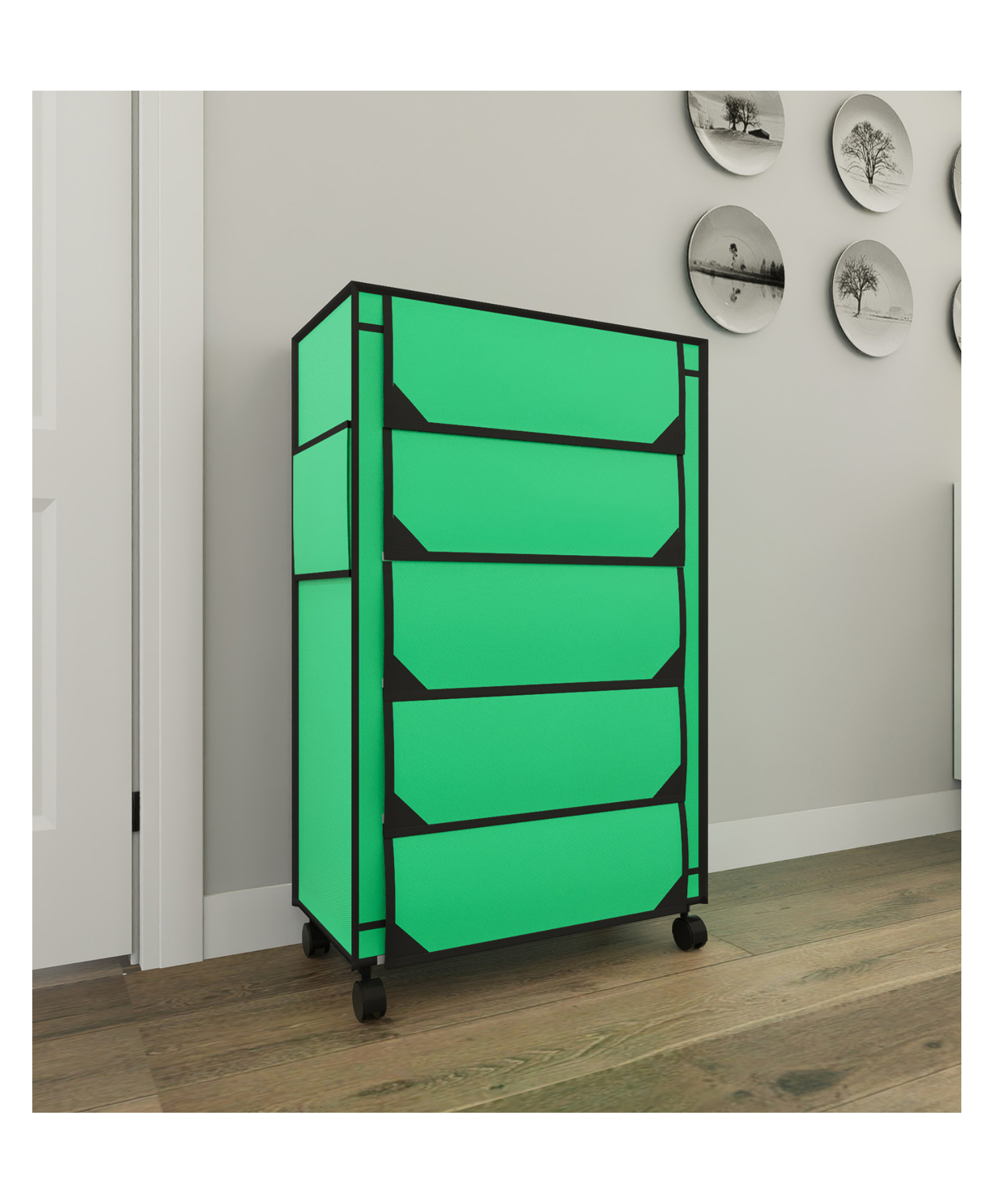 Fabura 5 Layers Shoe Rack With Wheels In Green Color-picture-3
