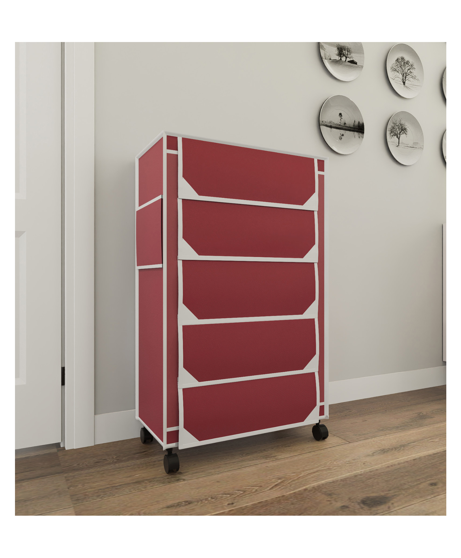 Fabura 5 Layers Shoe Rack With Wheels In Maroon Color-picture-26