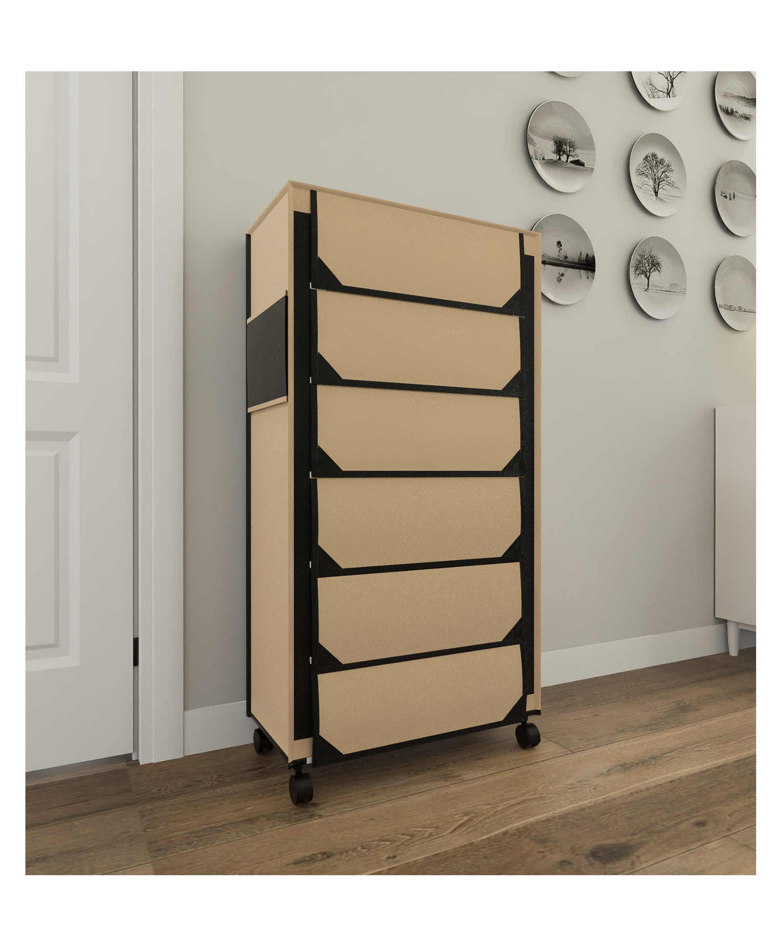Fabura 6 Layers Shoe Rack With Wheels In Beige Color-picture-29