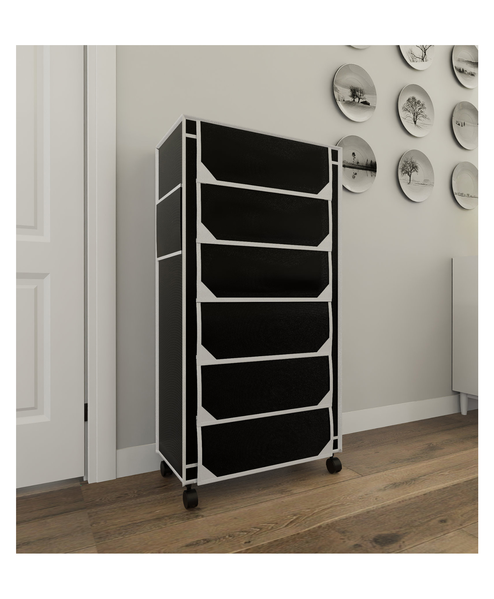 Fabura 6 Layers Shoe Rack With Wheels In Black Color-picture-21