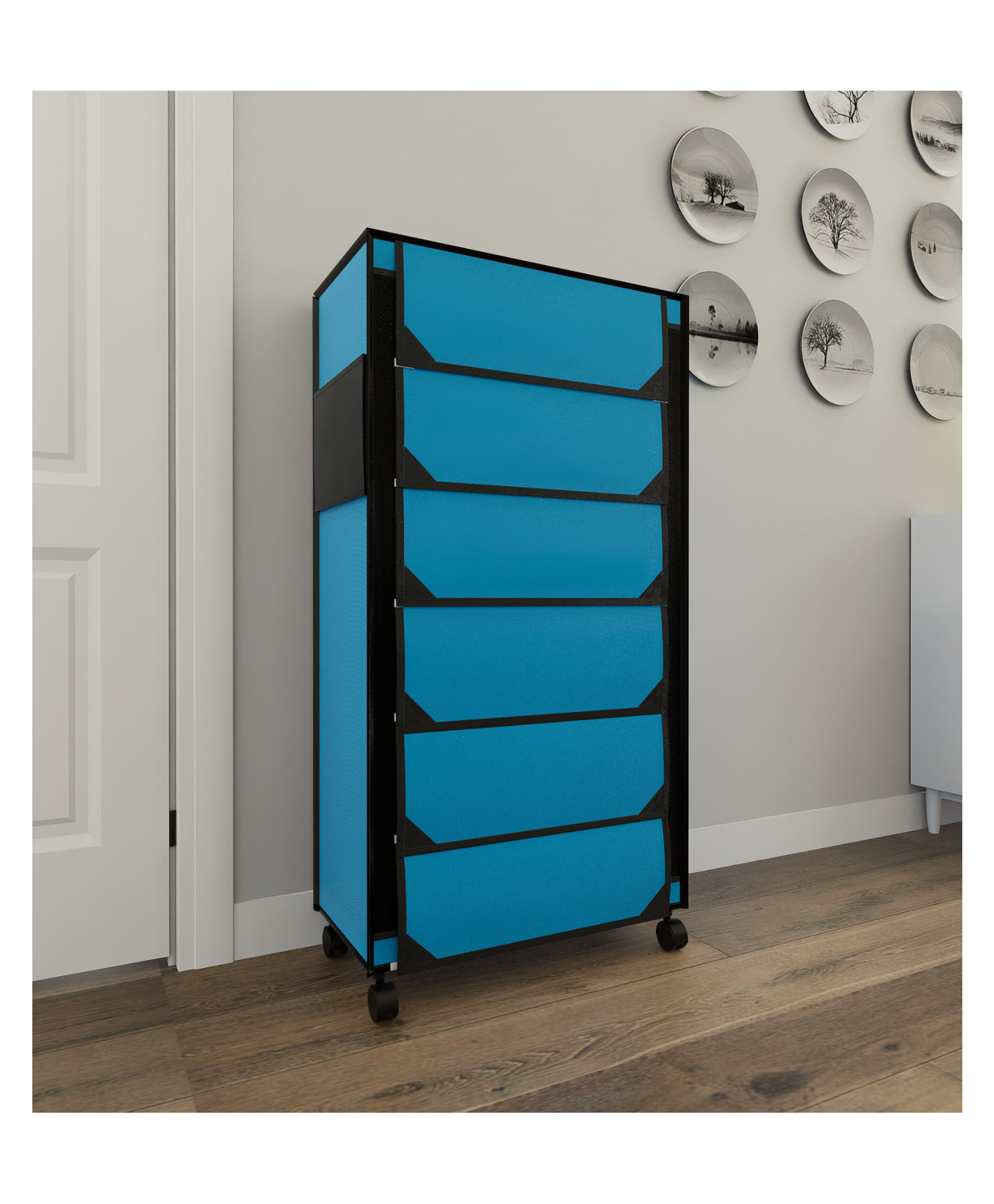 Fabura 6 Layers Shoe Rack With Wheels In Blue & Black Color-image-39