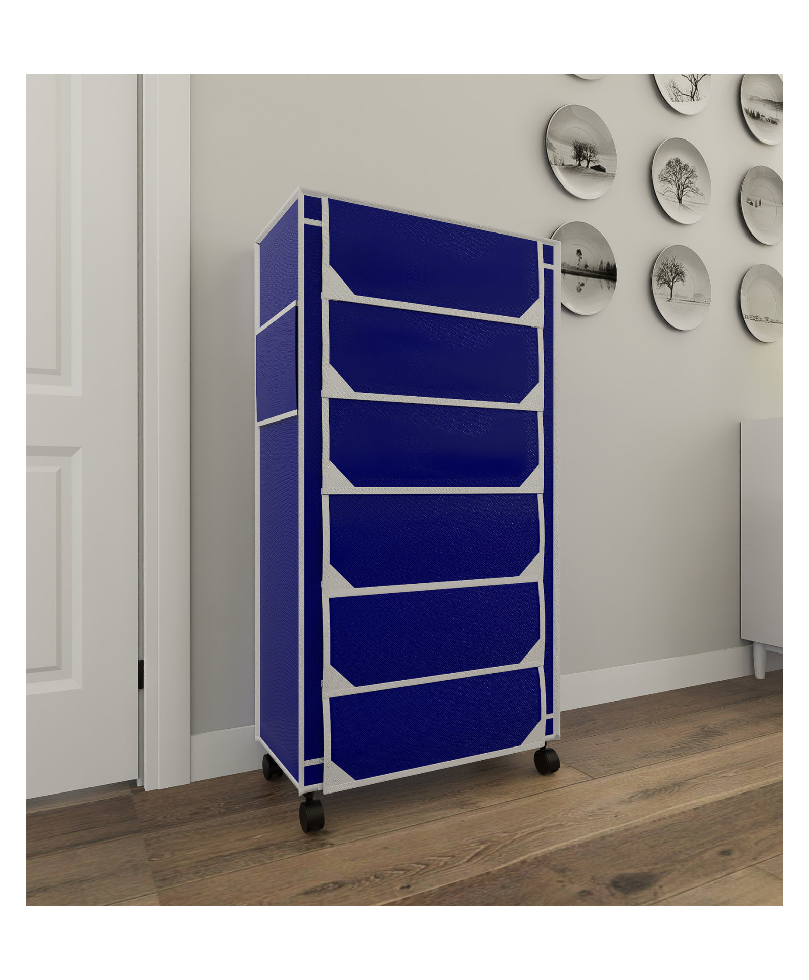 Fabura 6 Layers Shoe Rack With Wheels In Navy Blue Color-image-2