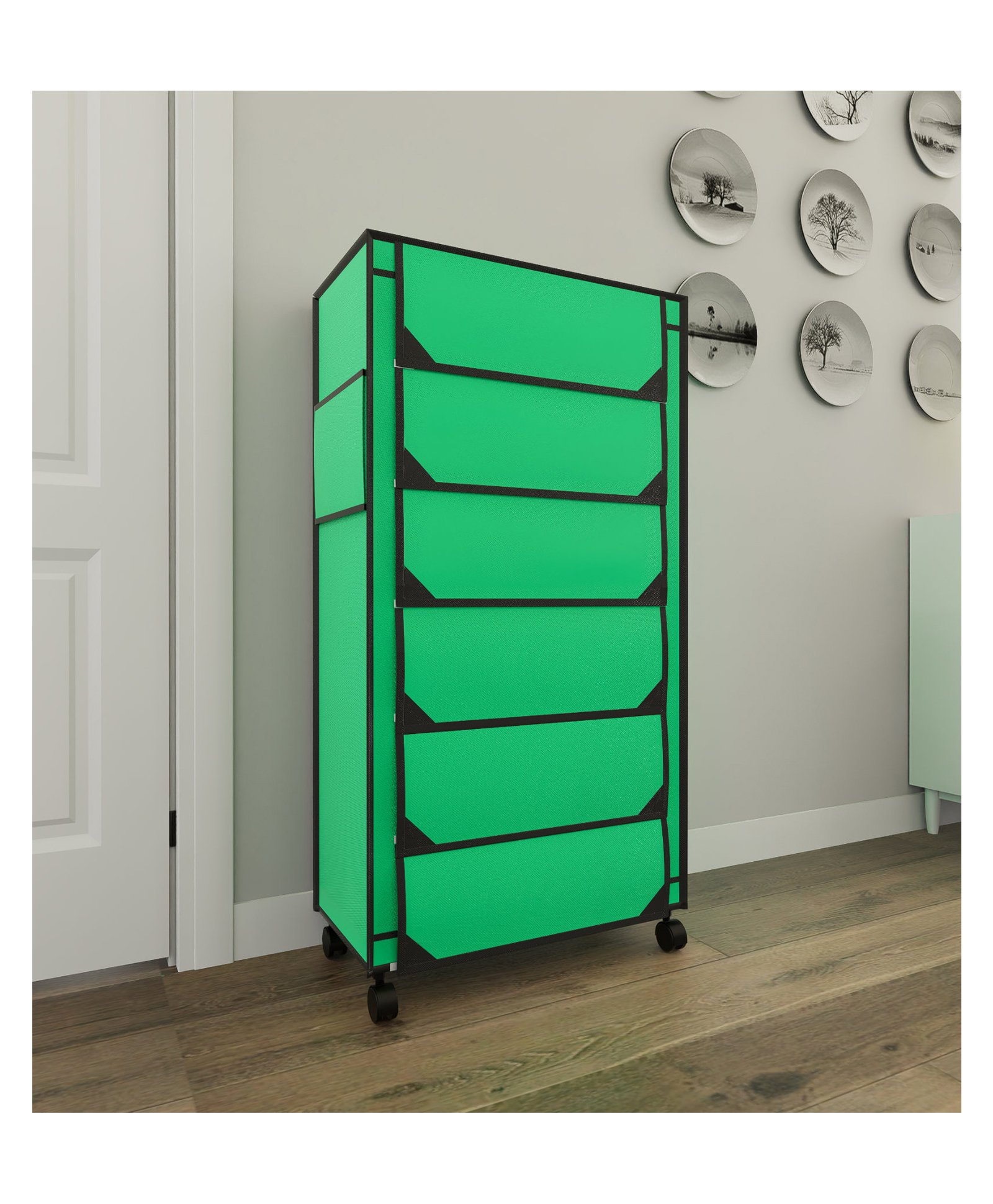 Fabura 6 Layers Shoe Rack With Wheels In Green Color-picture-25