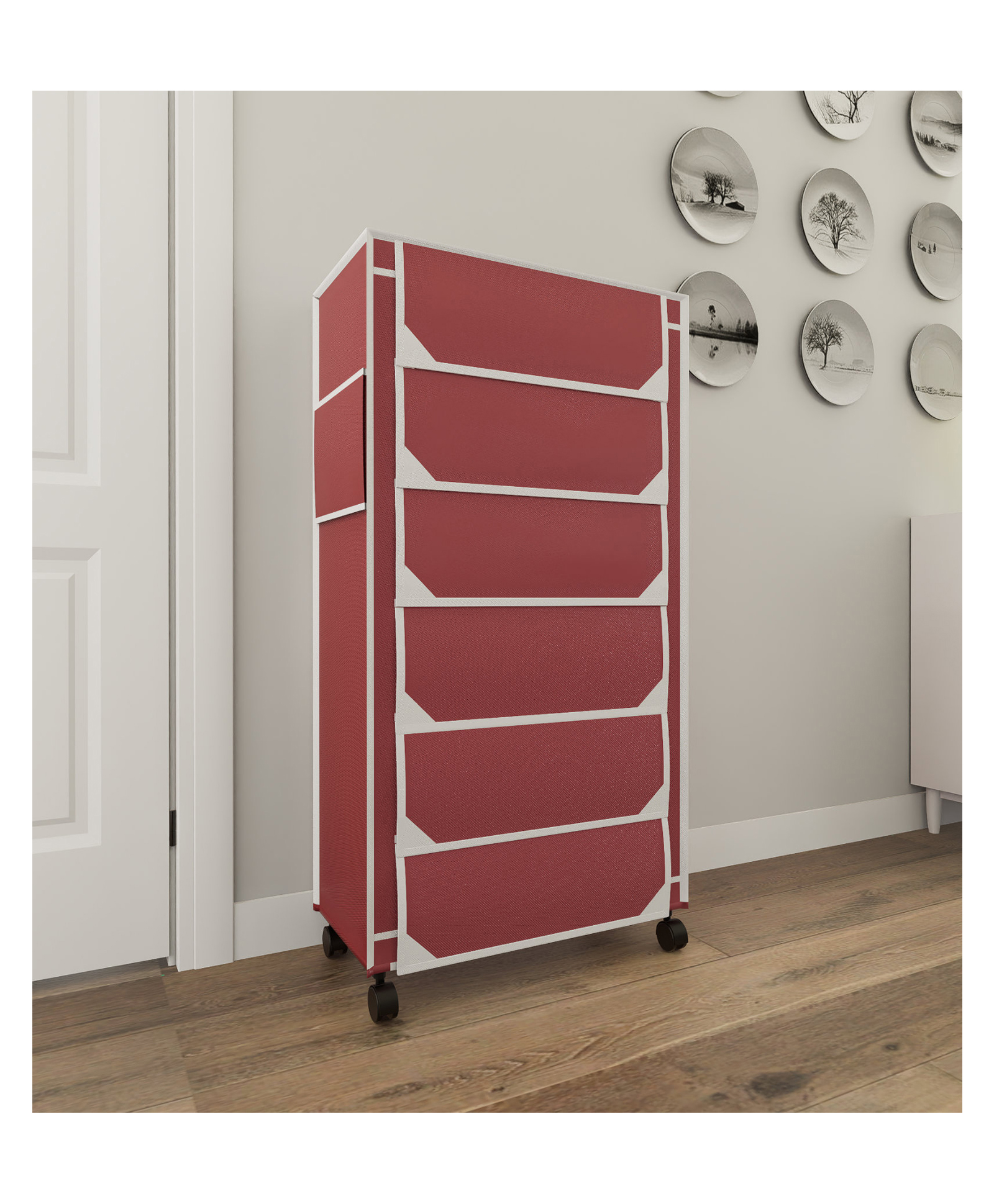 Fabura 6 Layers Shoe Rack With Wheels In Maroon Color-picture-23