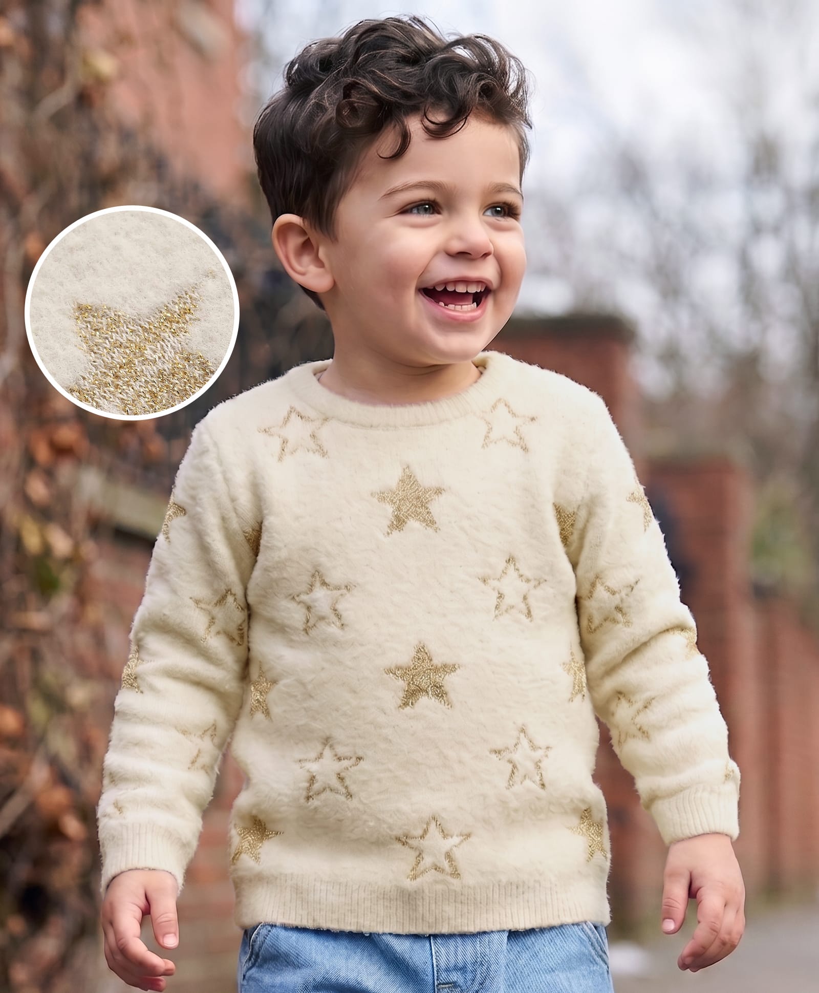 Babyoye 100% Cotton Full Sleeves Pullover Sweater With Star Detailing - White-picture-24