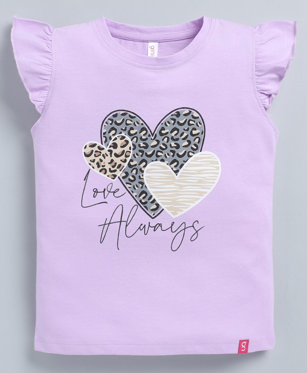 giniekids Cotton Frill Sleeves Heart Printed Top - Lavender-picture-36