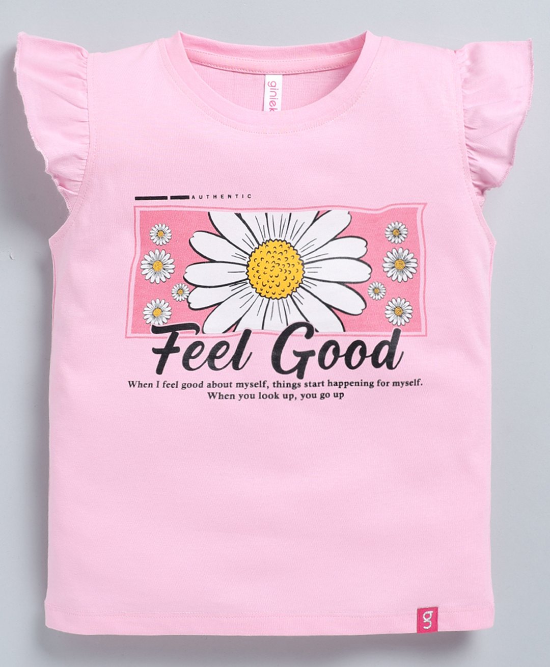 giniekids Cotton Frill Sleeves Feel Good Text Top - Pink-picture-33