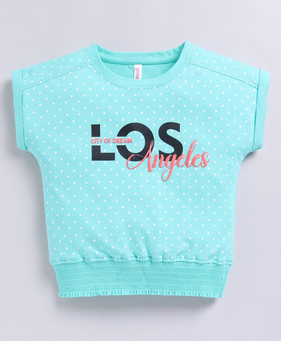 giniekids Cotton Sleeveless Polka Dots & Los Angeles Text Printed Top - Mint-picture-23
