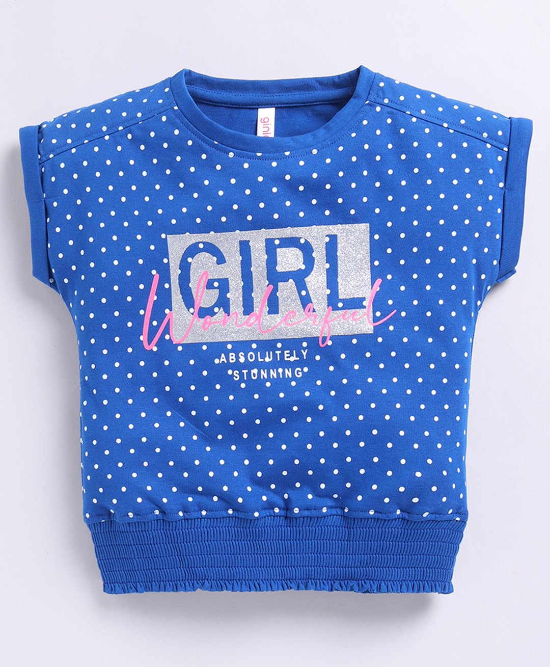 giniekids Cotton Sleeveless Polka Dots & Girl Text Printed Top - Paris Blue-picture-9