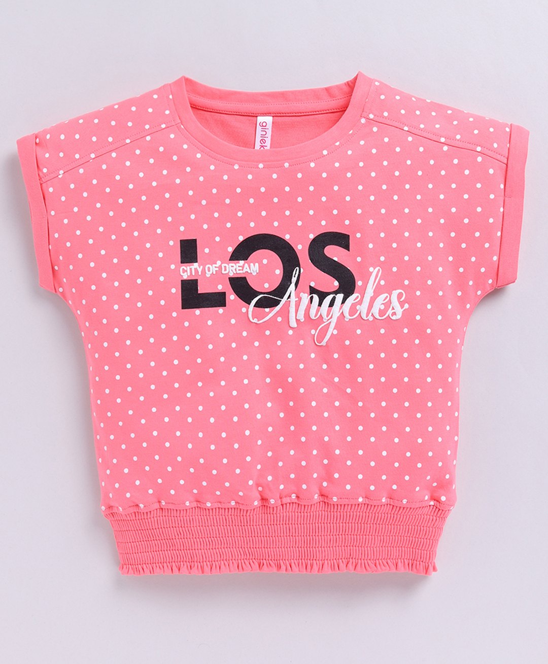giniekids Cotton Sleeveless Polka Dots & Los Angeles Text Printed Top - Water Cherry-picture-11