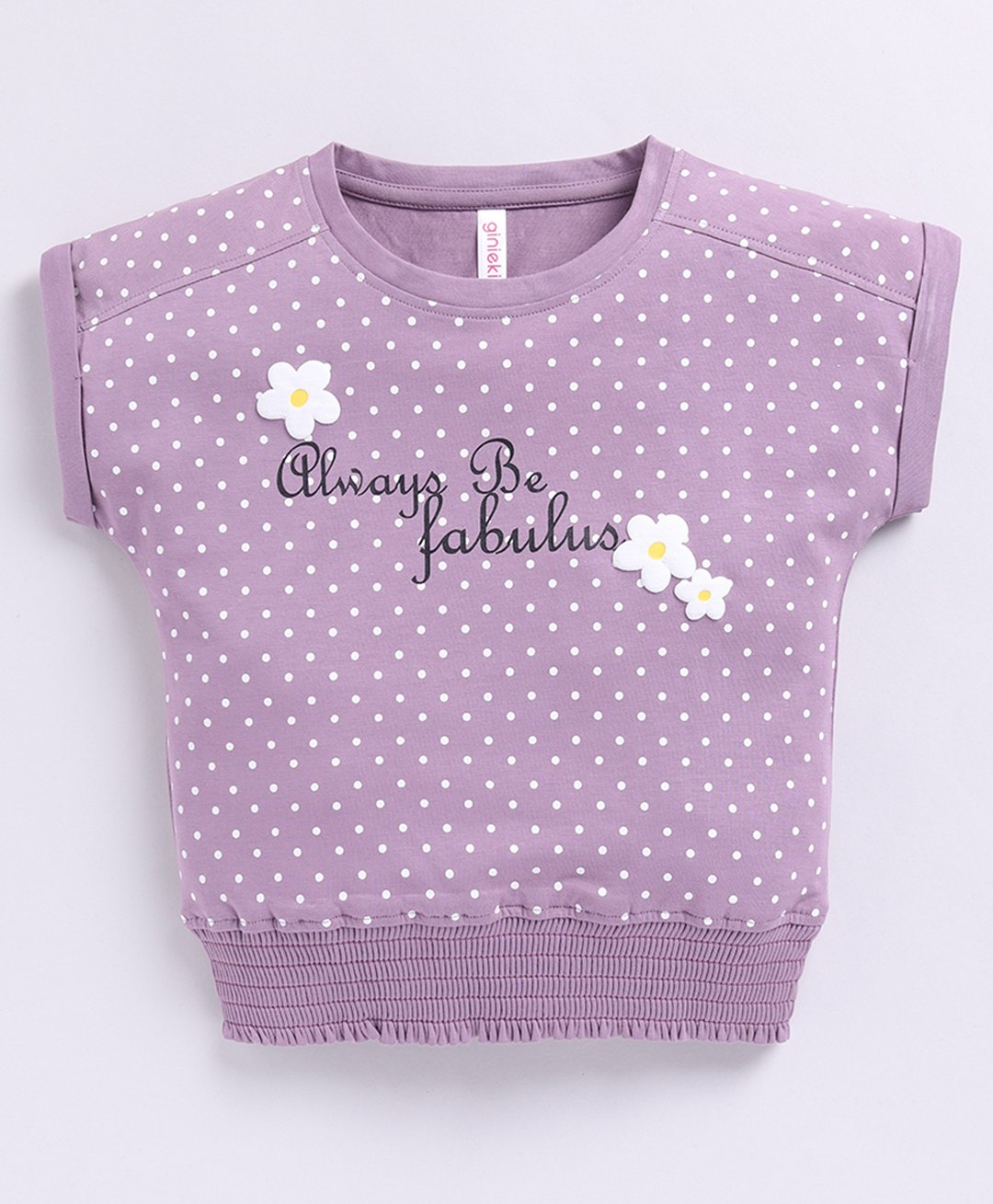giniekids Cotton Sleeveless Polka Dots & Floral Puff Printed Top - Mauve-picture-13