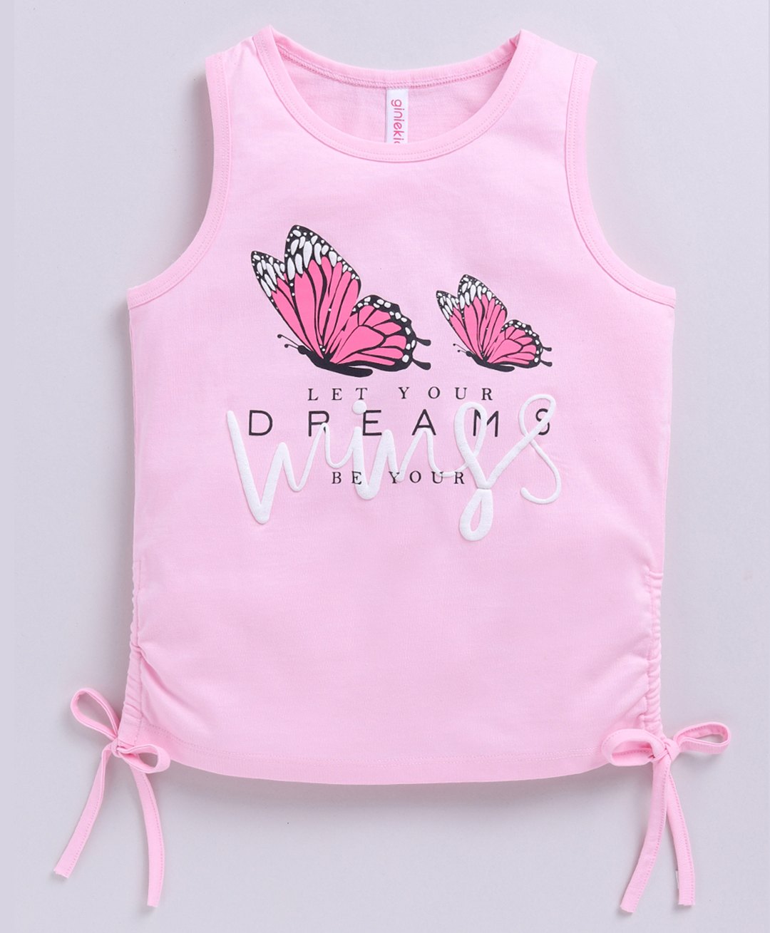 giniekids Cotton Sleeveless Butterflies & Dream Text Printed Top - Pink-picture-13