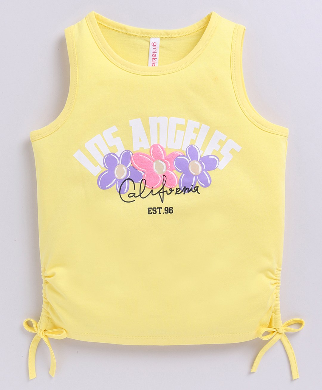 giniekids Cotton Sleeveless Floral Printed Top - Yellow-picture-10