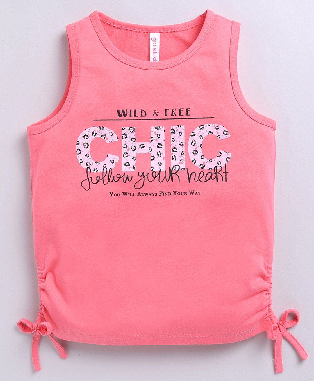 giniekids Cotton Sleeveless Chic Text Printed Top - Water Cherry-image-18
