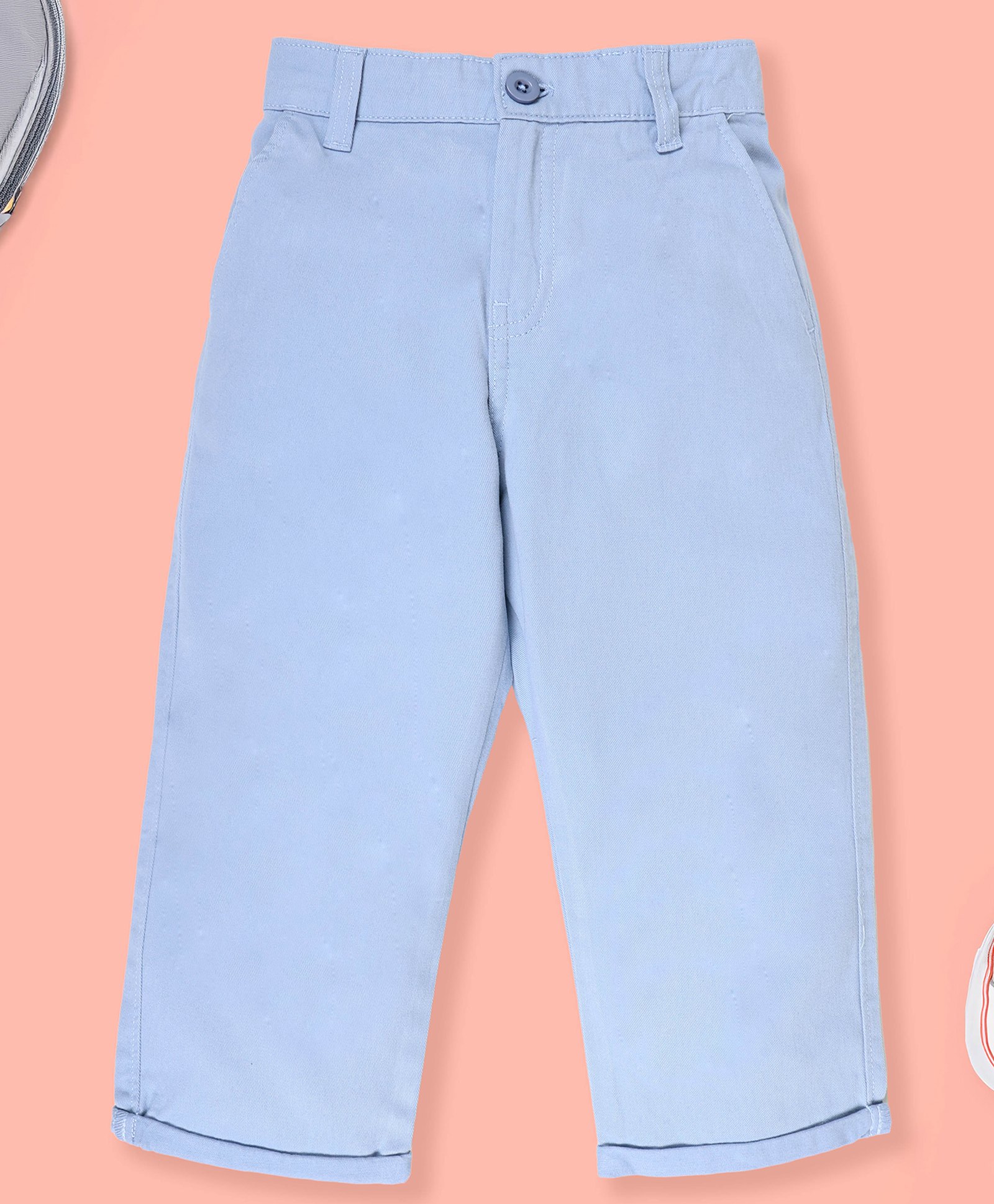 Kiddopanti Cotton Woven Solid Chinos - Light Blue-picture-19