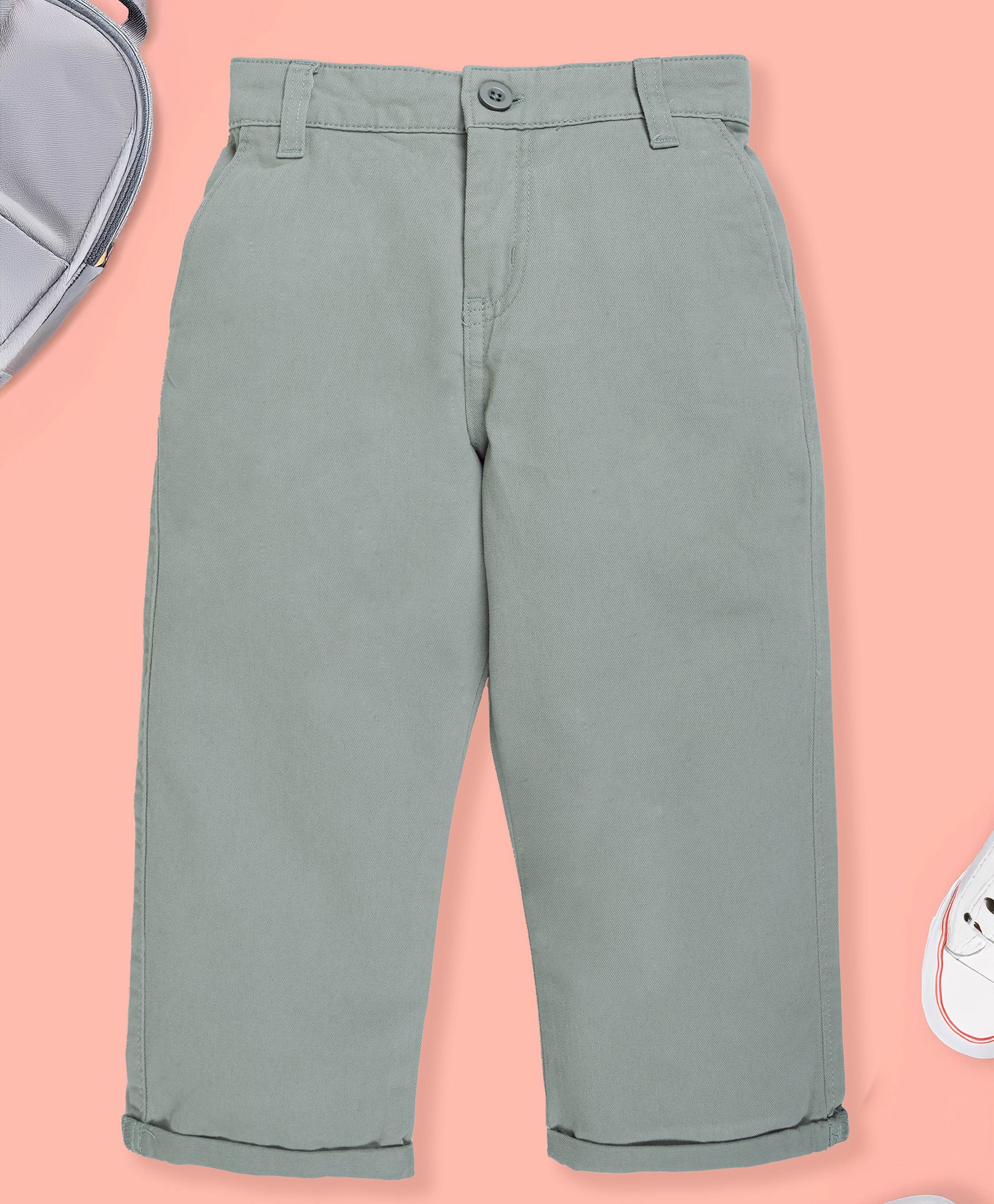 Kiddopanti Cotton Woven Solid Chinos- Light Green-picture-11