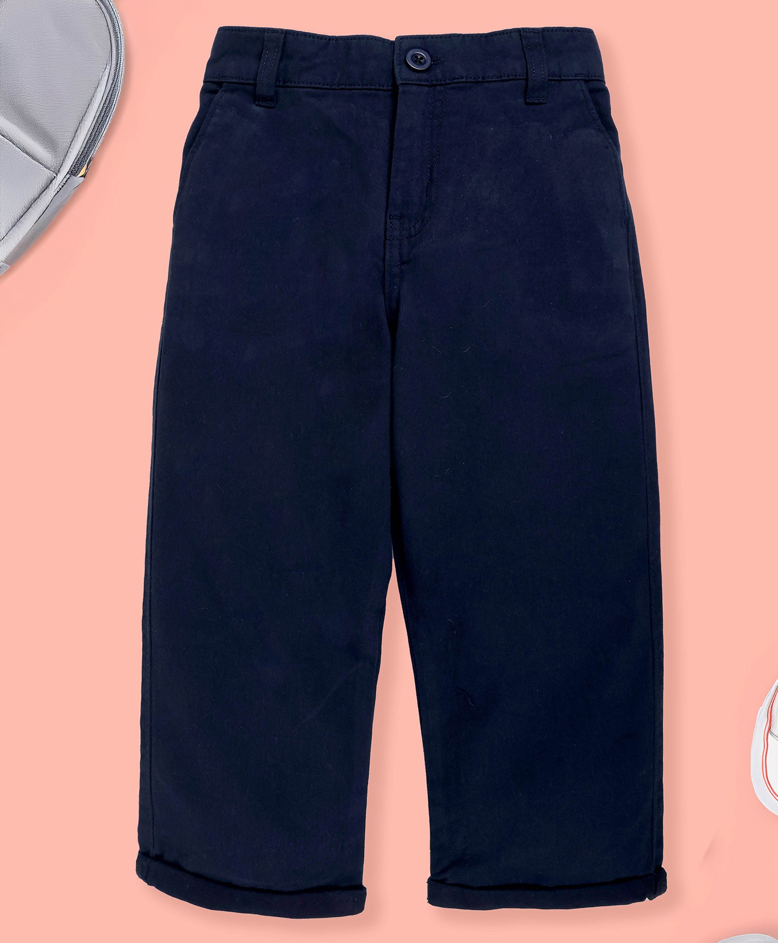 Kiddopanti Cotton Woven Solid Chinos- Navy-picture-18