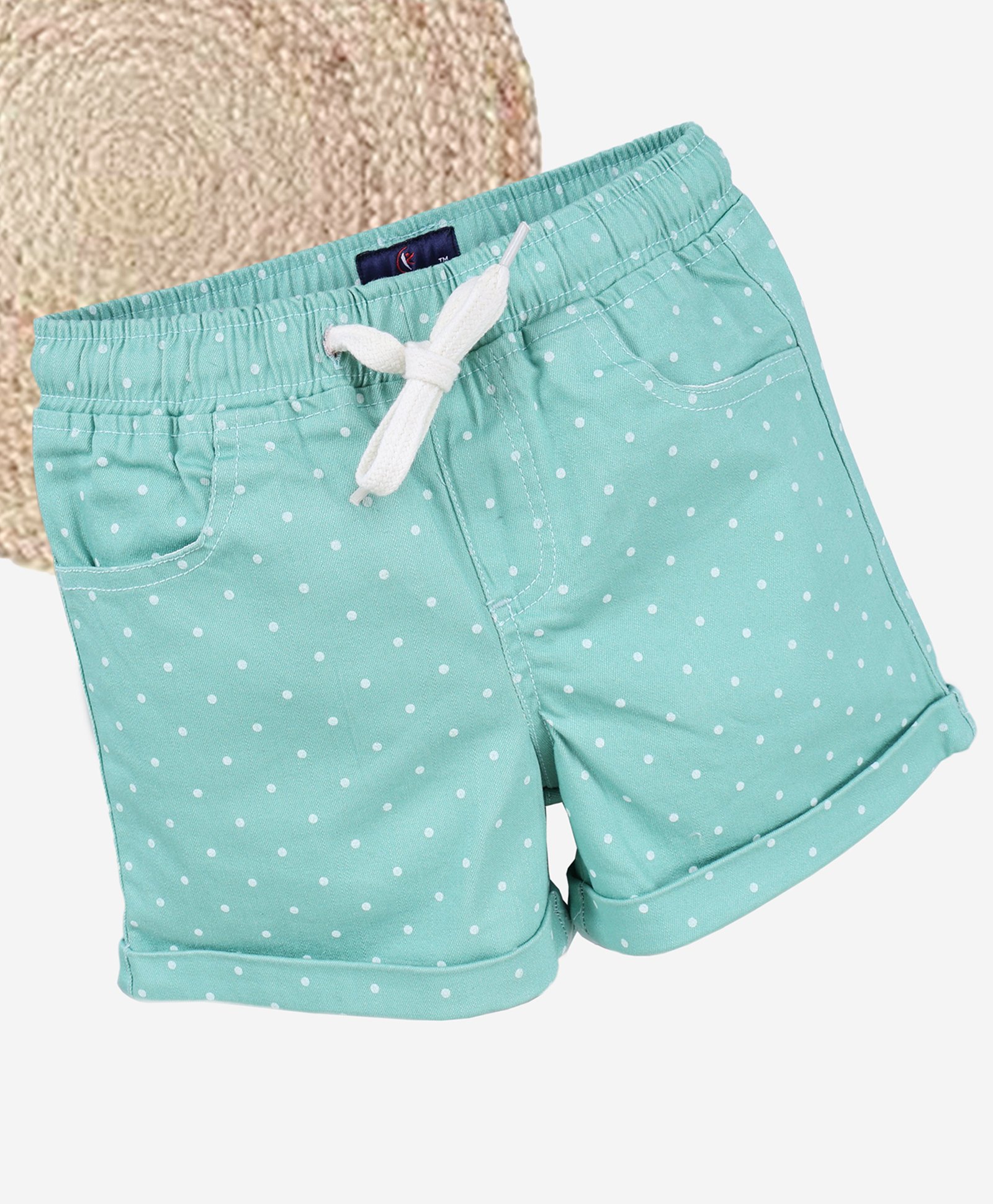 Kiddopanti Cotton Woven Polka Dots Printed Roll Up Shorts - Green-image-29