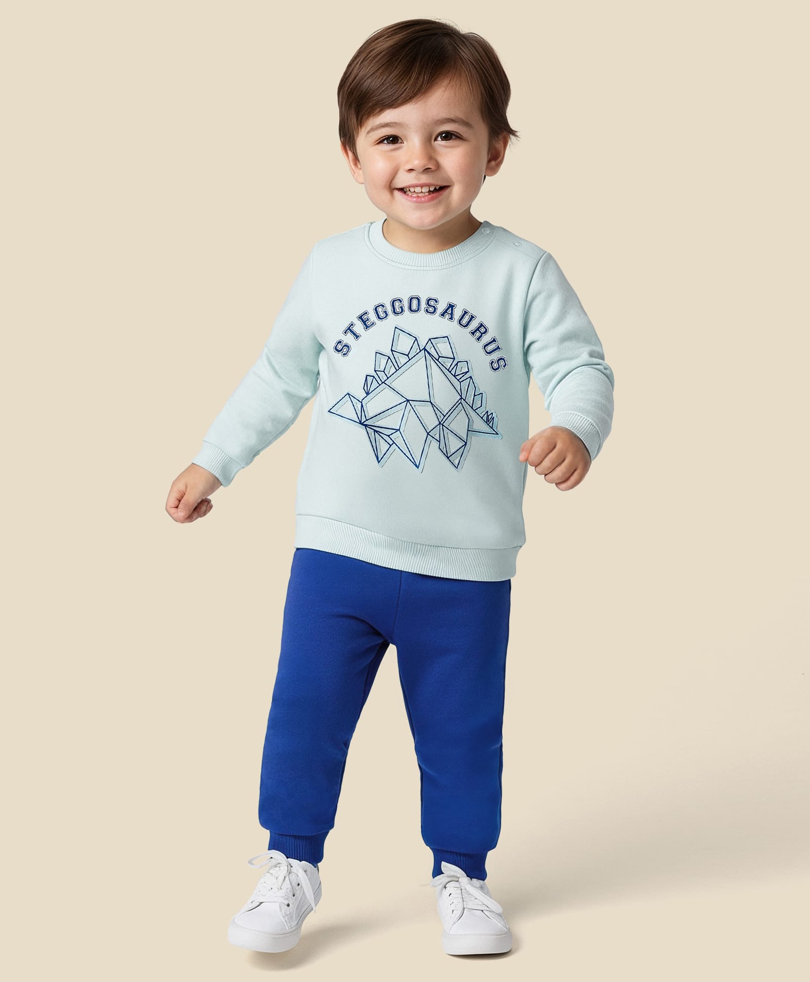 Babyoye Terry Knit Full Sleeves Winter Wear Sweatshirt & Lounge Pant Set with Dino Print - Blue-picture-24