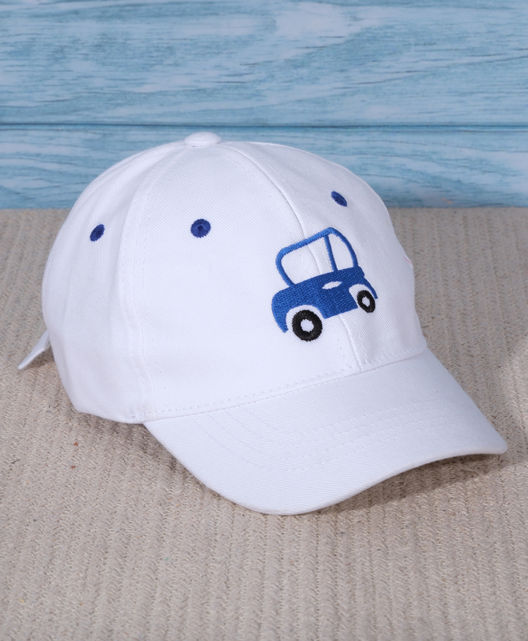 DukieKooky Cotton Car Embroidered Baseball Cap - White-image-1