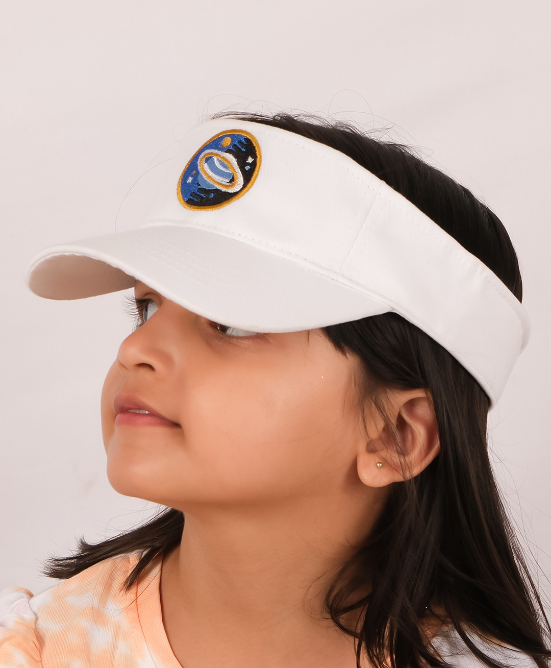 DukieKooky Cotton Saturn Embroidered Visor Sun Cap - White - Circumference 56 Cm-image-17