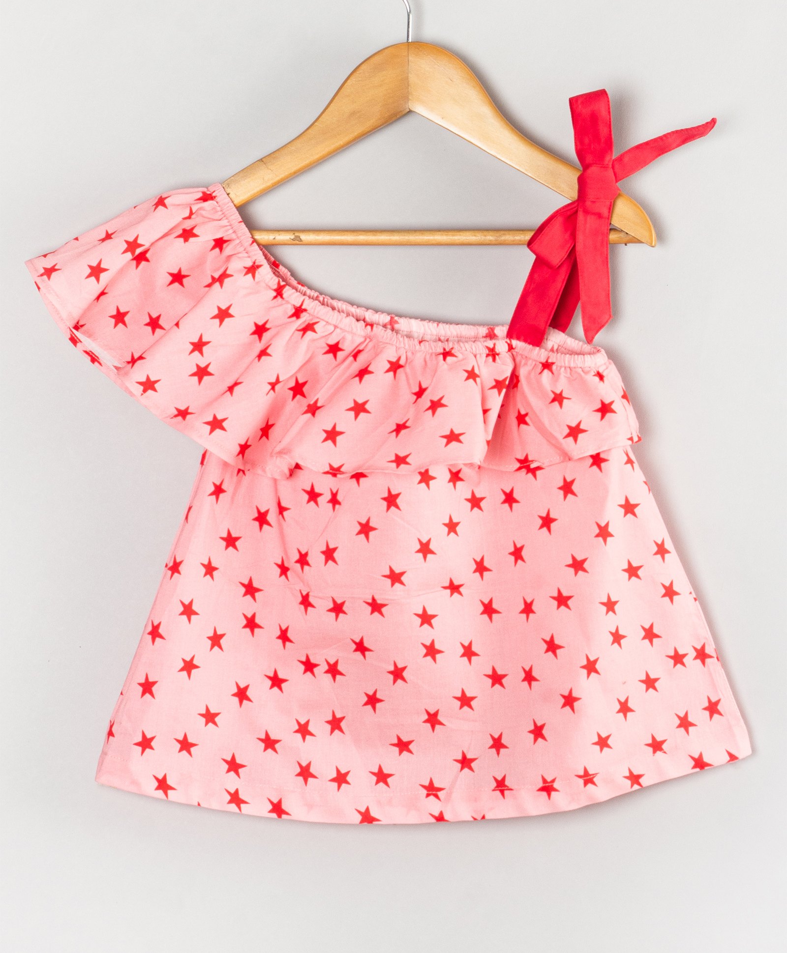Hugsntugs Woven Cotton Sleeveless Star Printed Top - Pink & Red-image-41