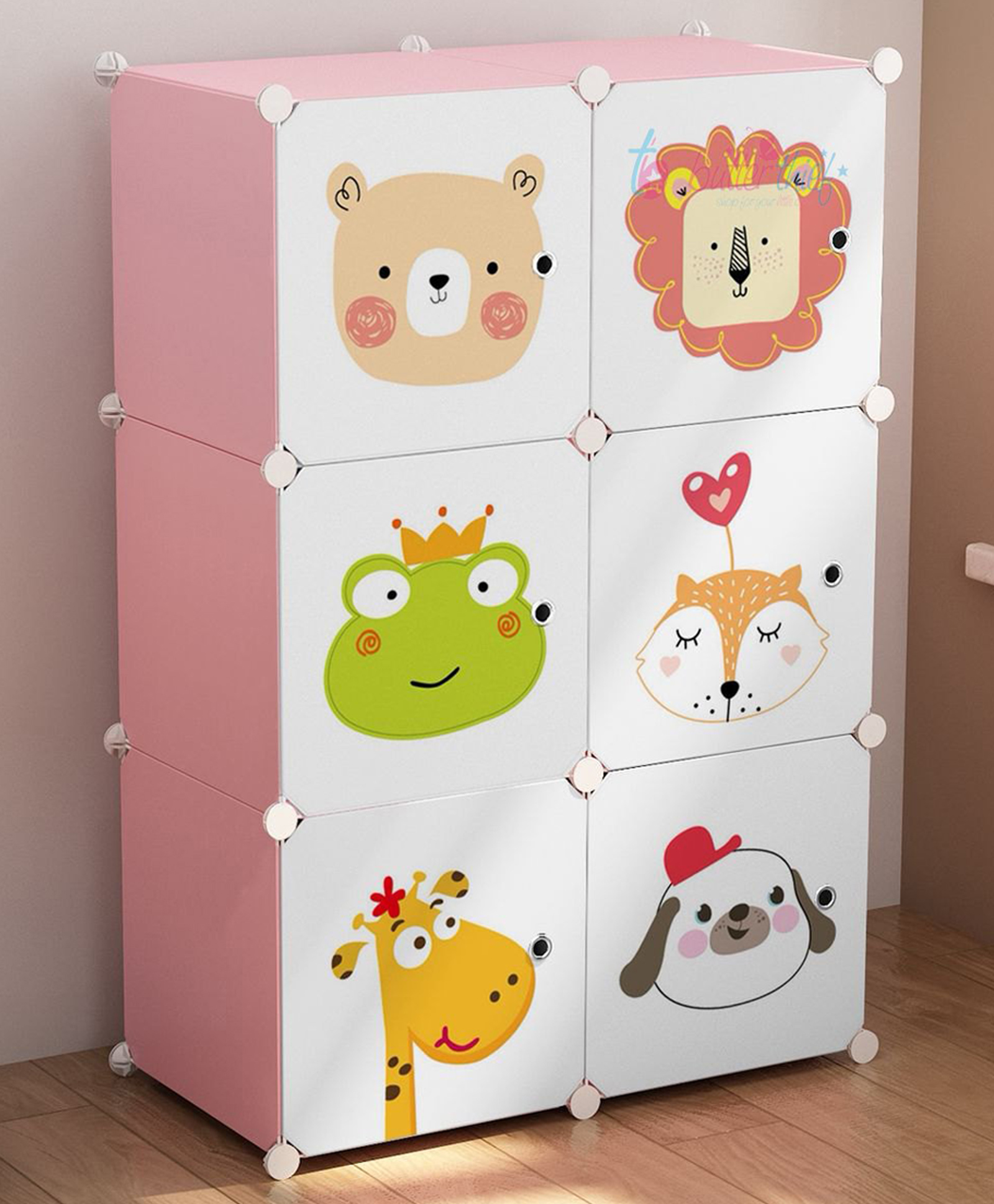 Butterthief Cartoon Printed Collapsible Wardrobe, 6 Cubes Almirah for Kids & Toddlers - Light Peach-picture-14