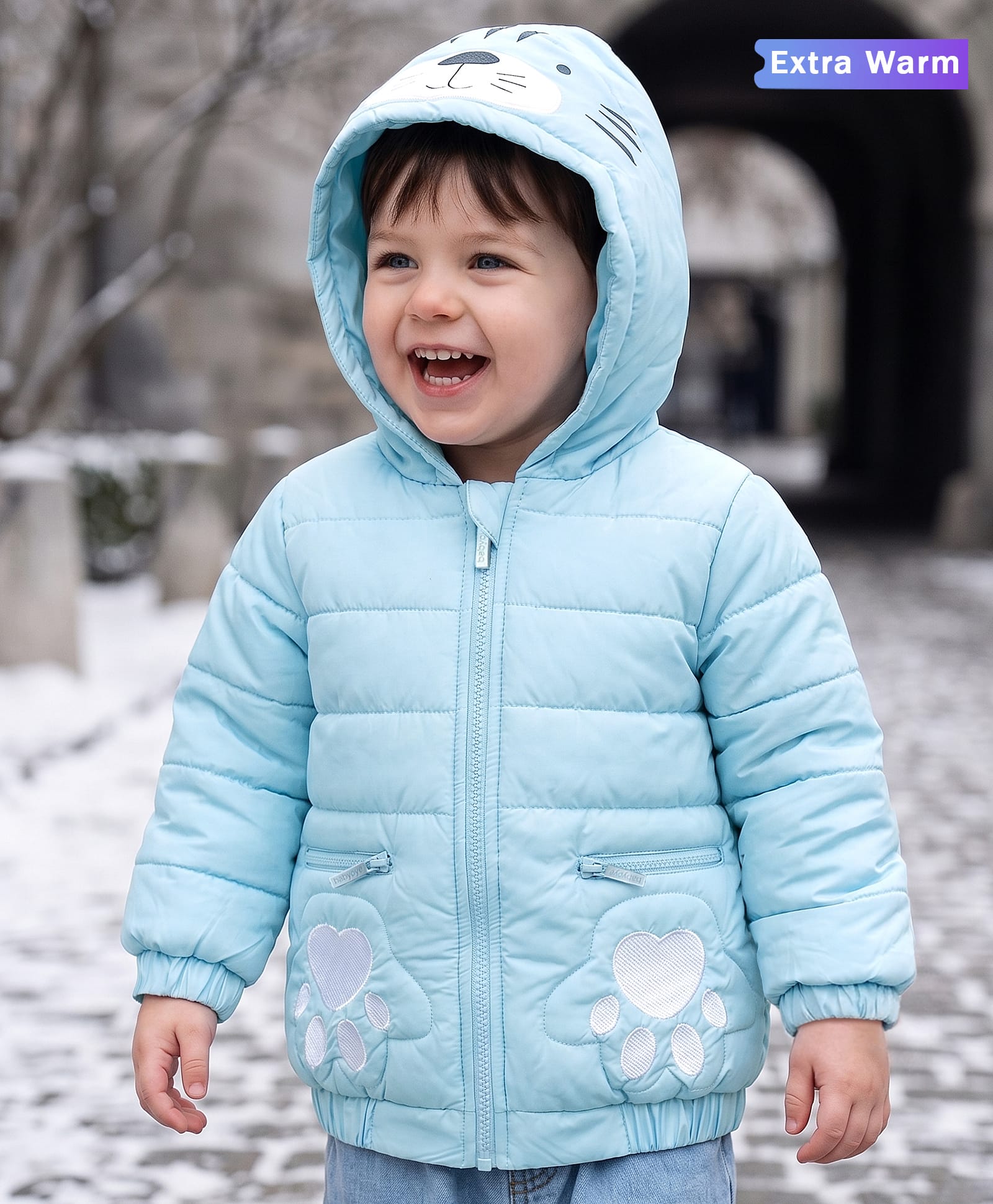 Babyoye Full Sleeves Hoodie Jacket with Bear Print - Light Blue-picture-17
