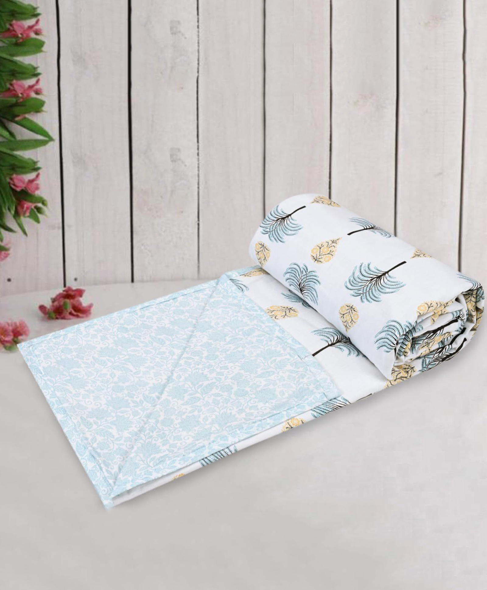 Trance Home Linen Cotton Reversible Dohar Double Bed Size Blanket - Oasis Blue-picture-17