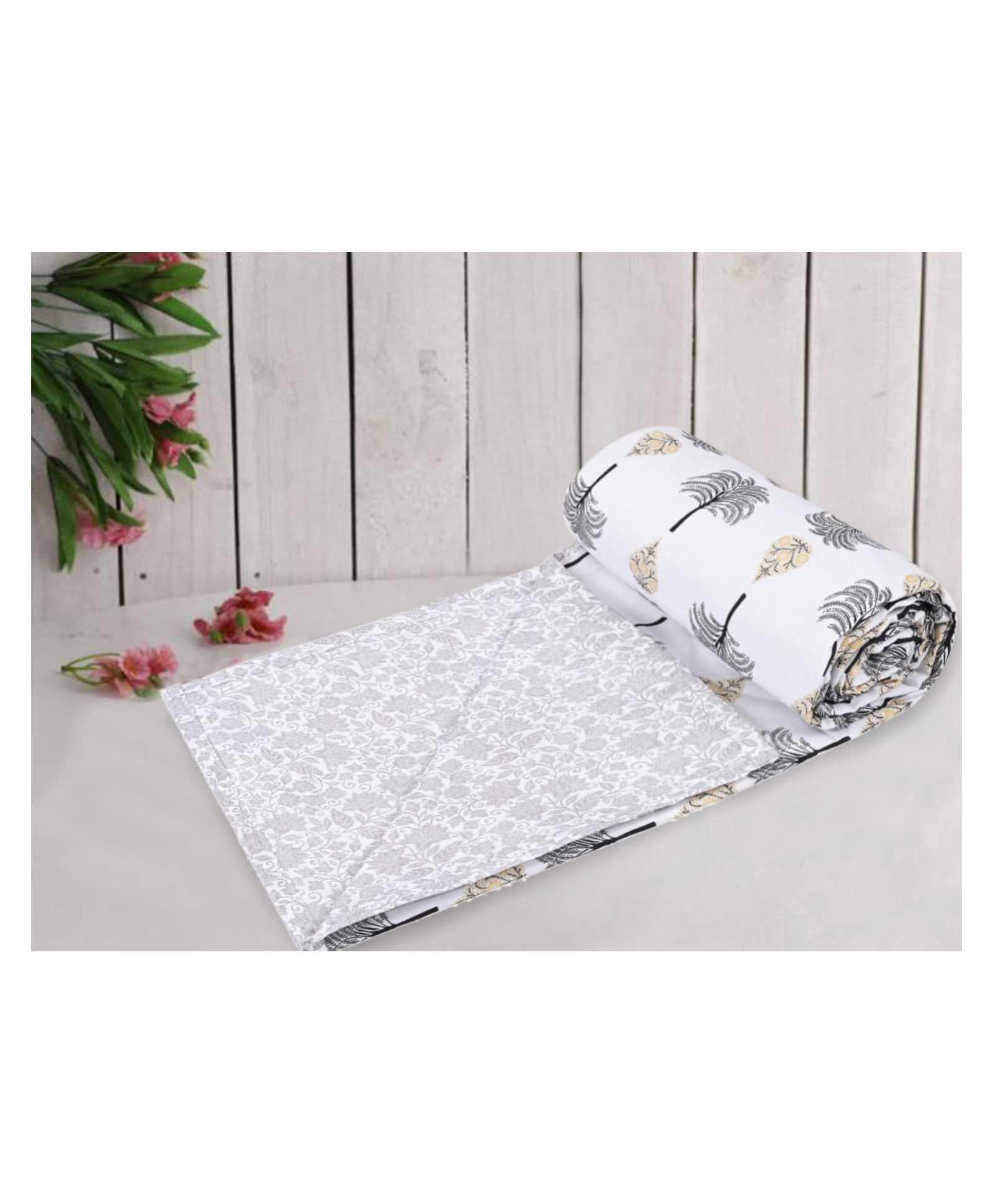 Trance Home Linen Cotton Reversible Dohar Double Bed Size Blanket - Oasis Grey-picture-8