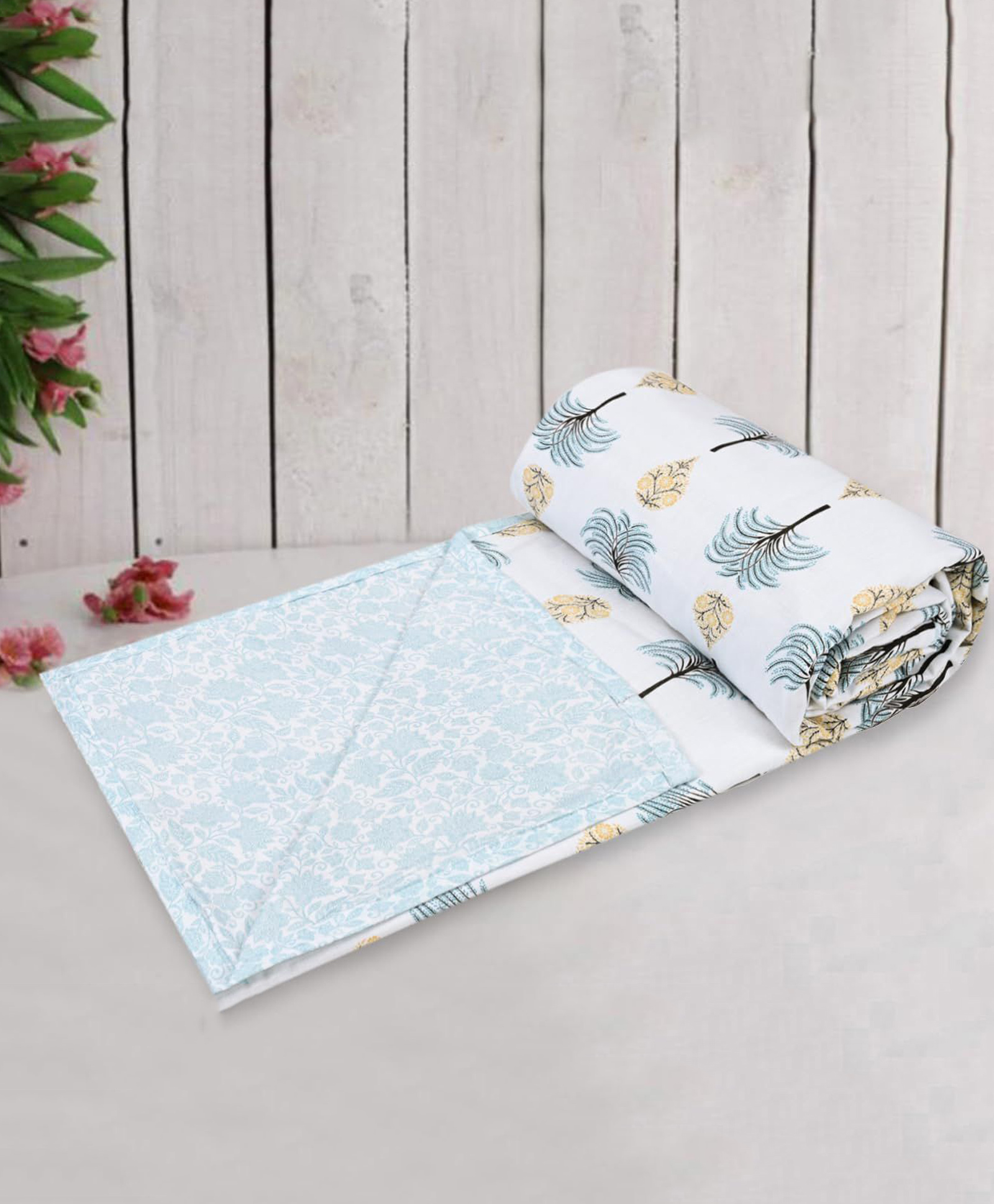 Trance Home Linen Cotton Reversible Dohar Single Bed Size Blanket - Oasis Blue-picture-12