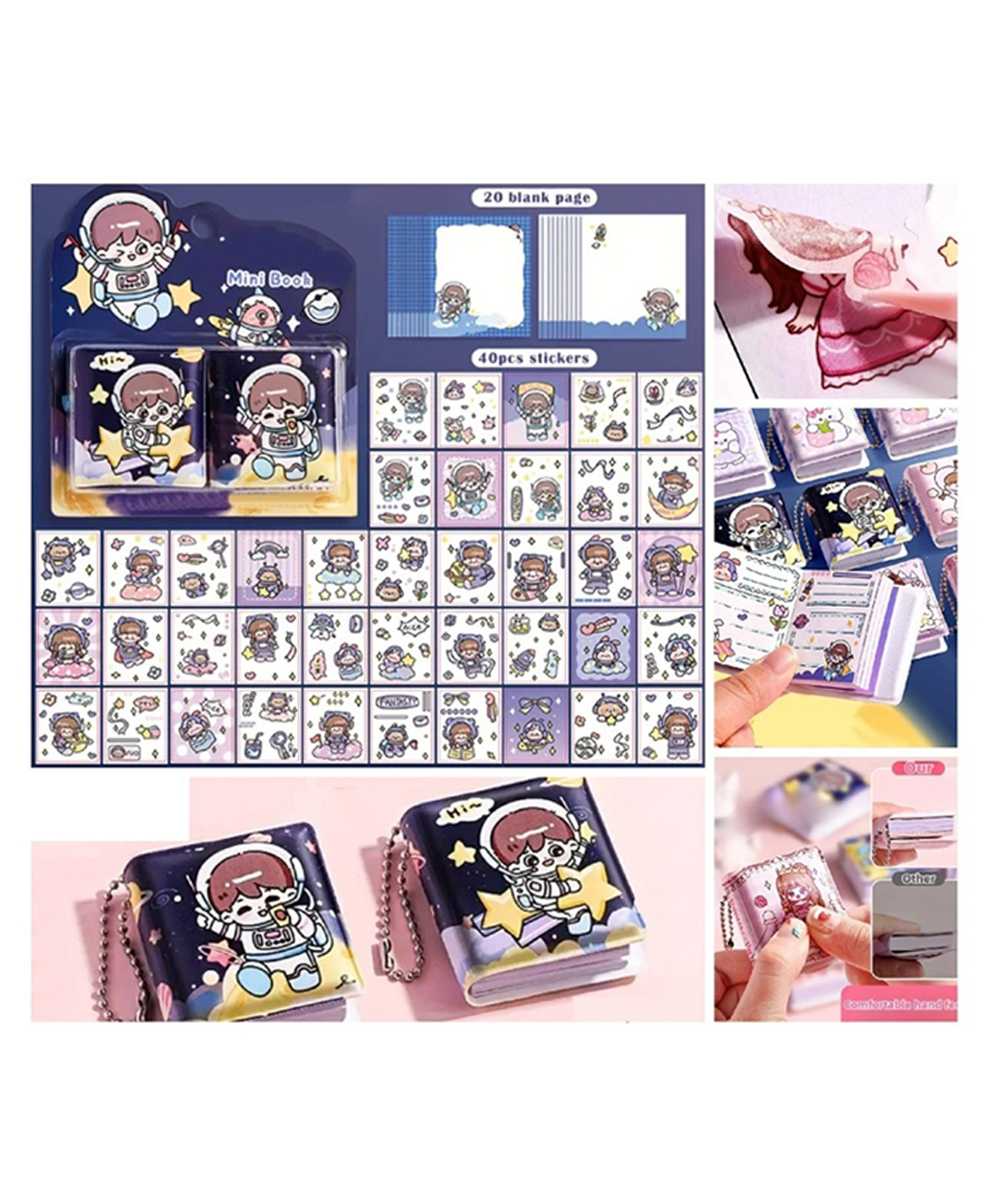 SANJARY Stickers Hand Account Book 2in1 Mini Diary Notebook Pocket Book for school supply color design may vary-image-19