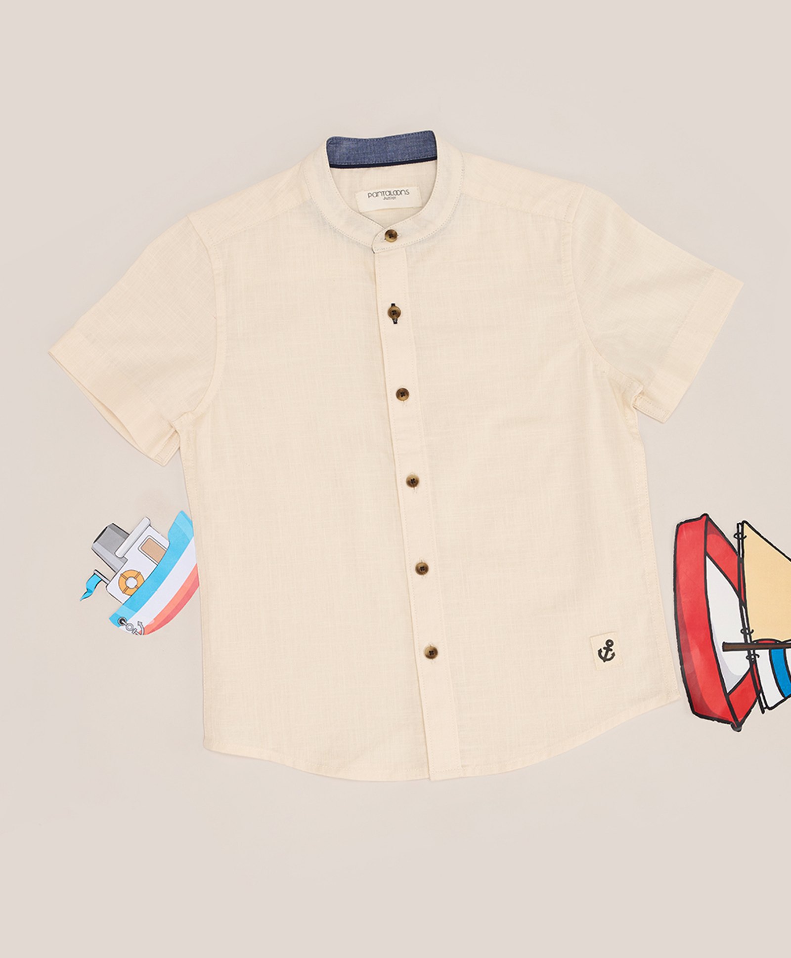 Pantaloons Junior Cotton Flax Woven Half Sleeves Solid Shirt - Snow White-picture-11