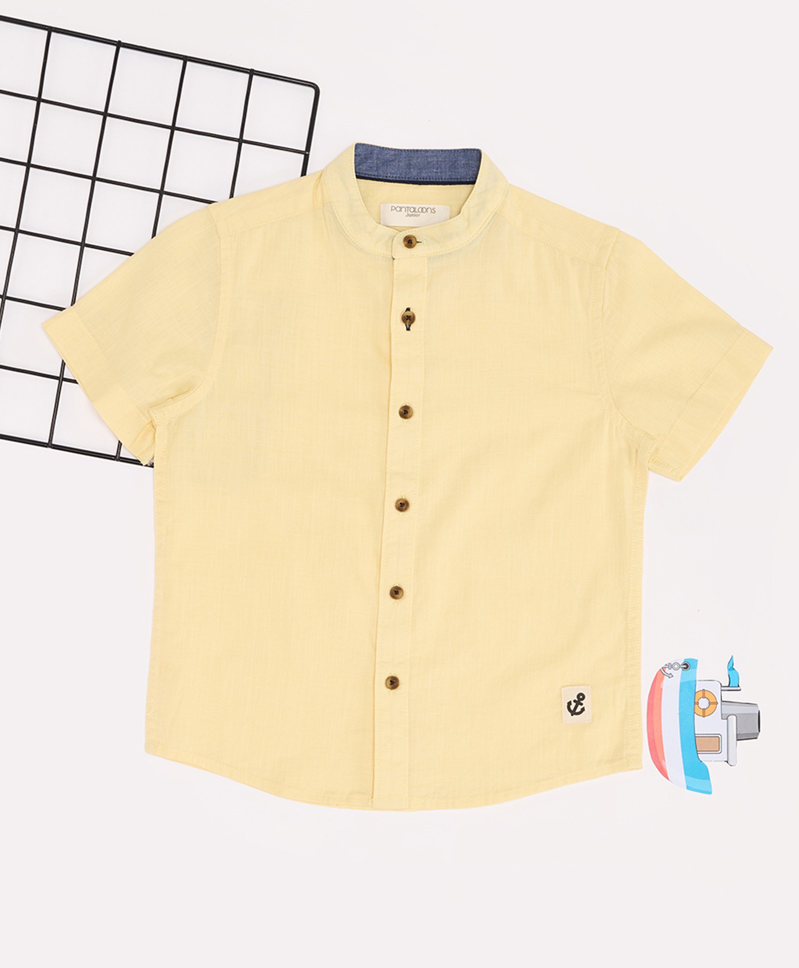 Pantaloons Junior Cotton Flax Woven Half Sleeves Solid Shirt - Yellow-picture-38