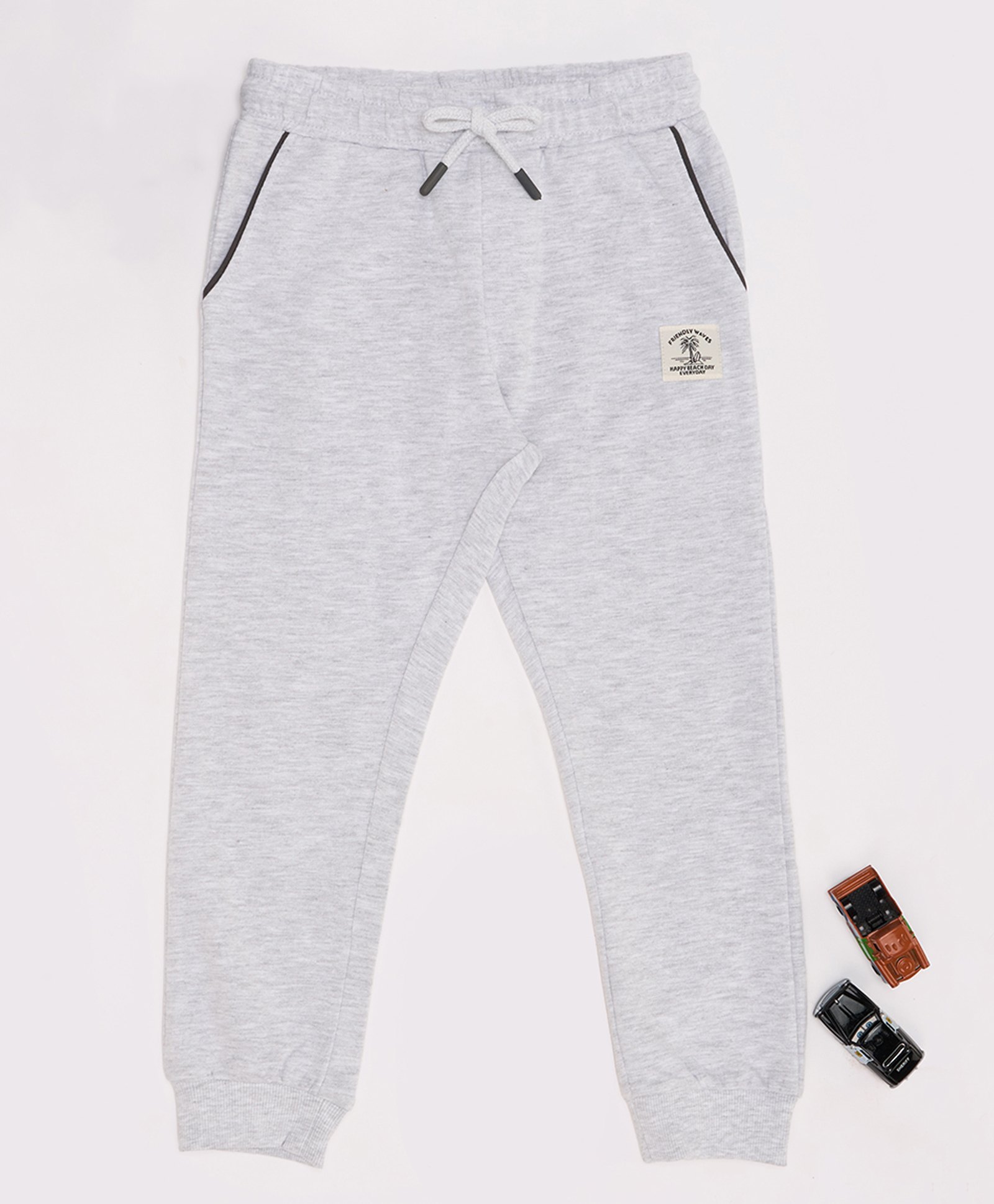 Pantaloons Junior Cotton Knit Friendly Waves Text Patch Detailed Track Pants - Grey-image-20
