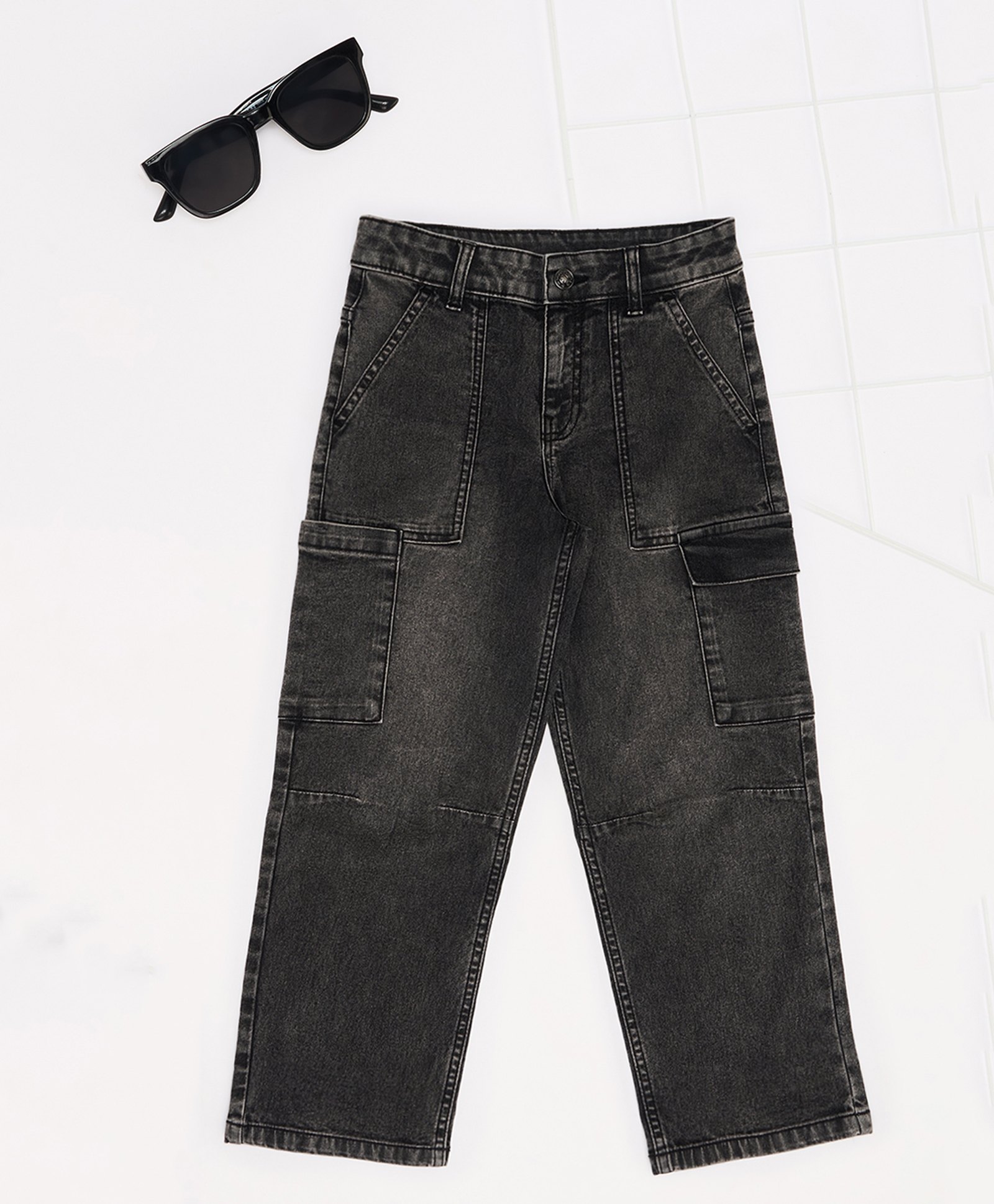 Pantaloons Junior Denim Mild Washed Jeans - Black-image-42