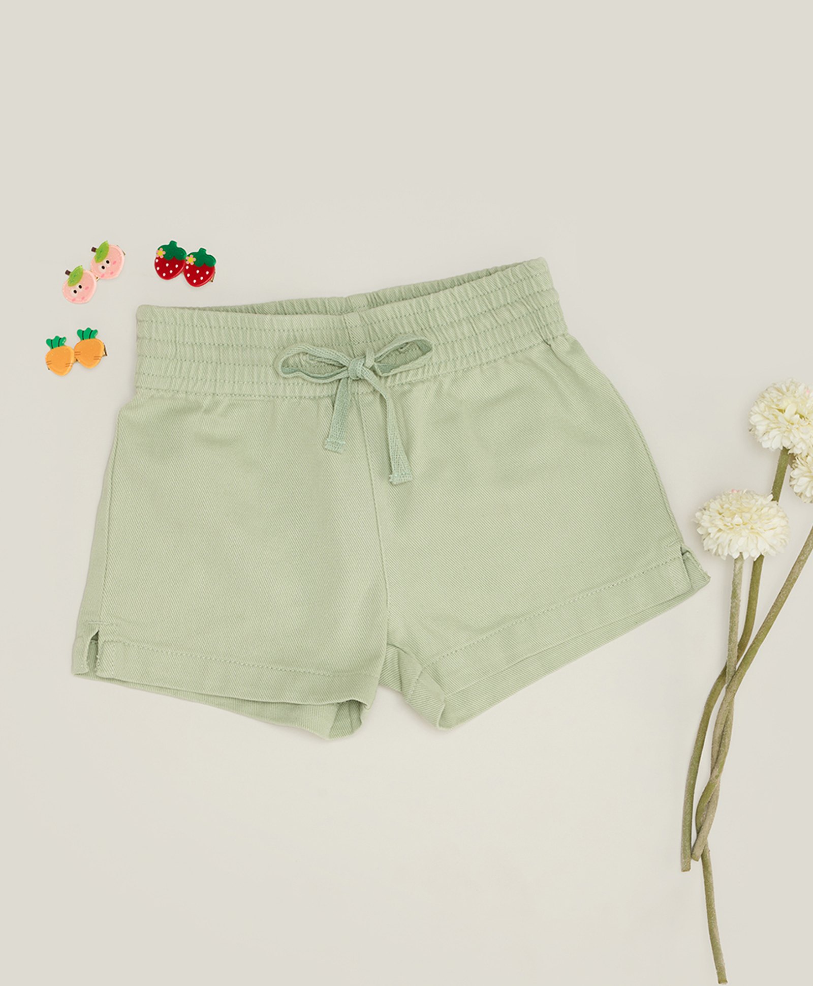 Pantaloons Junior Cotton Woven Solid Shorts - Light Olive-picture-38
