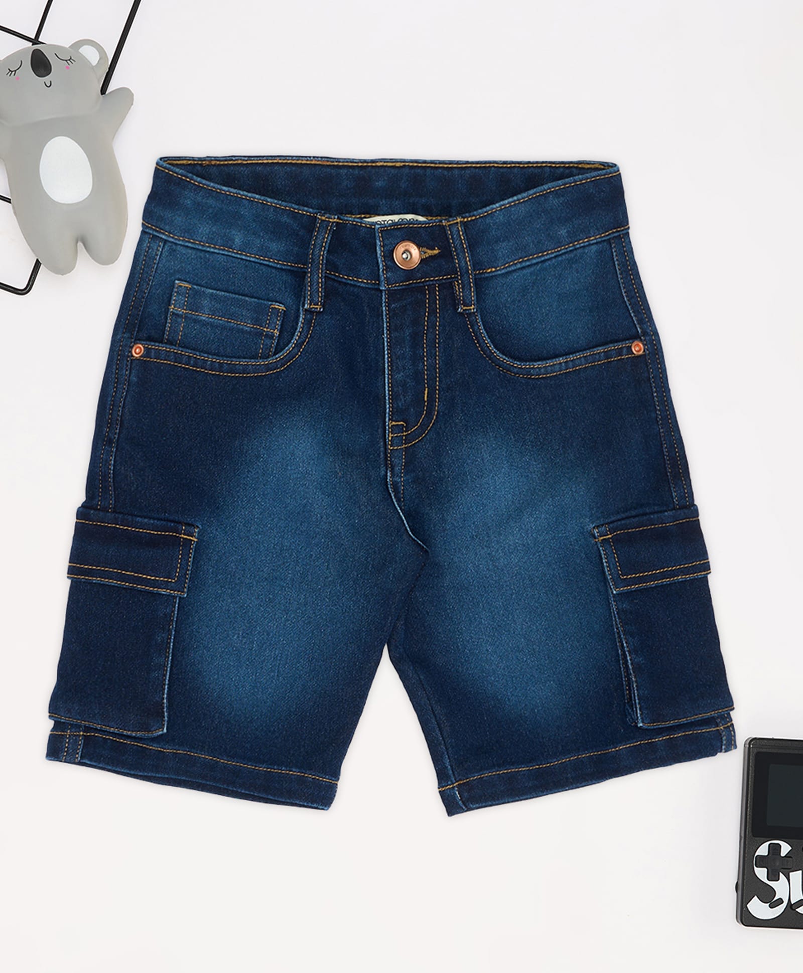 Pantaloons Junior Denim Mild Washed Shorts - Navy Blue-picture-19